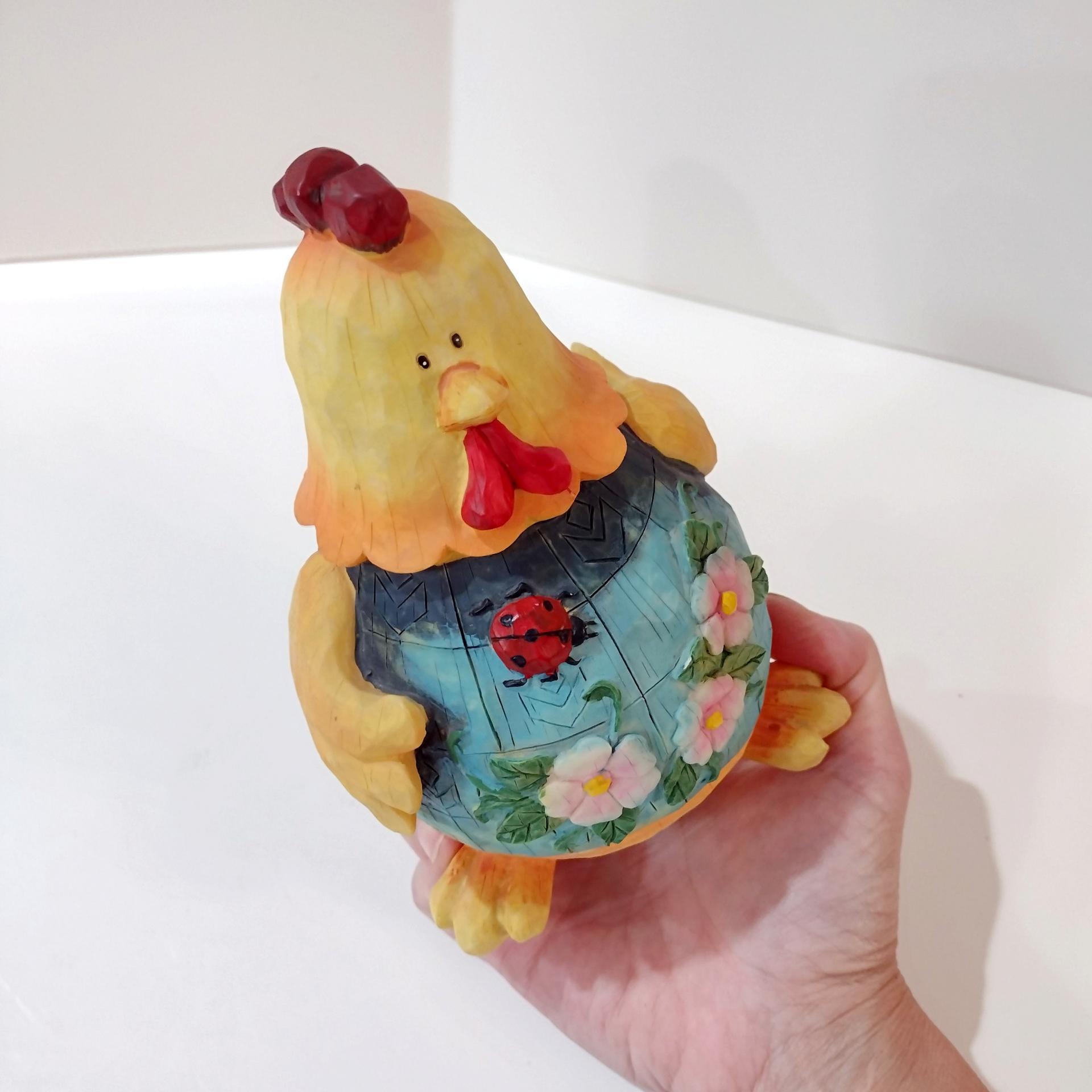 Vintage Jim Shore Chicken Figurine with Ladybug and Flowers