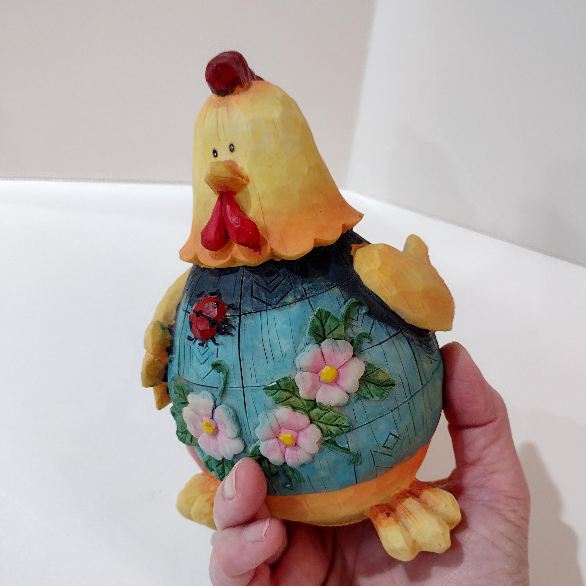 Vintage Jim Shore Chicken Figurine with Ladybug and Flowers