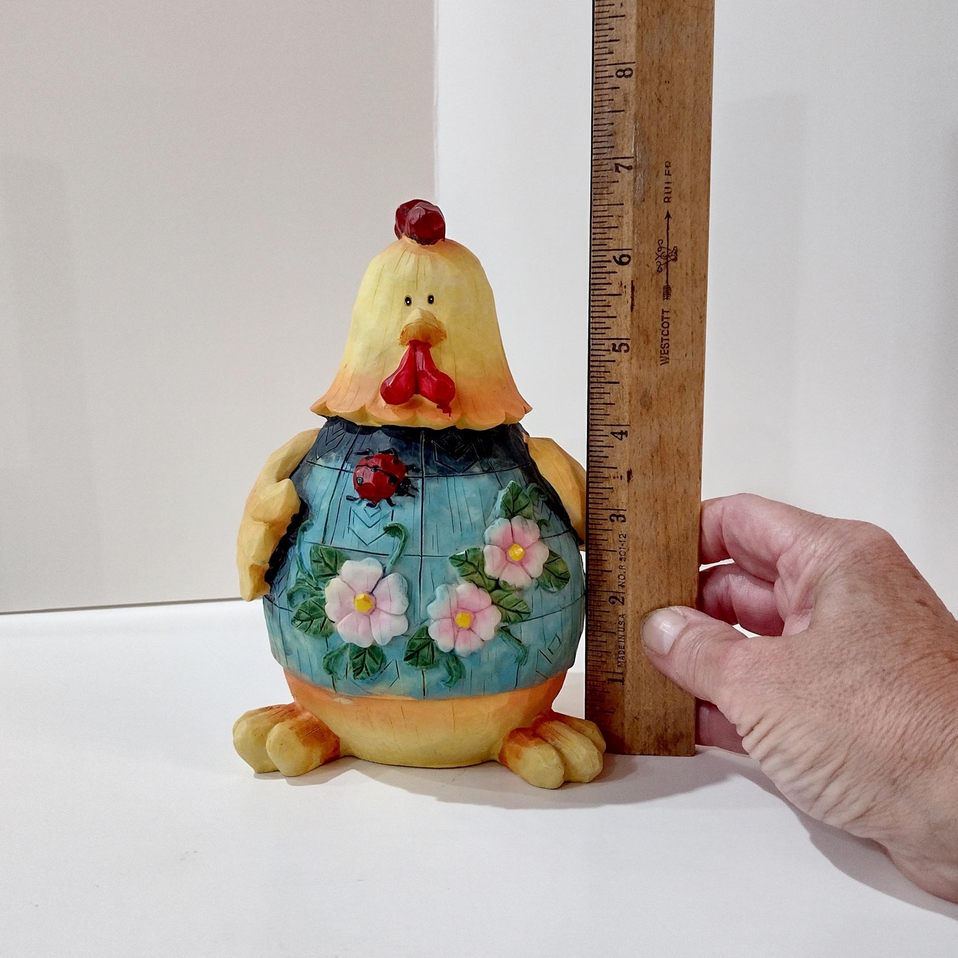 Vintage Jim Shore Chicken Figurine with Ladybug and Flowers