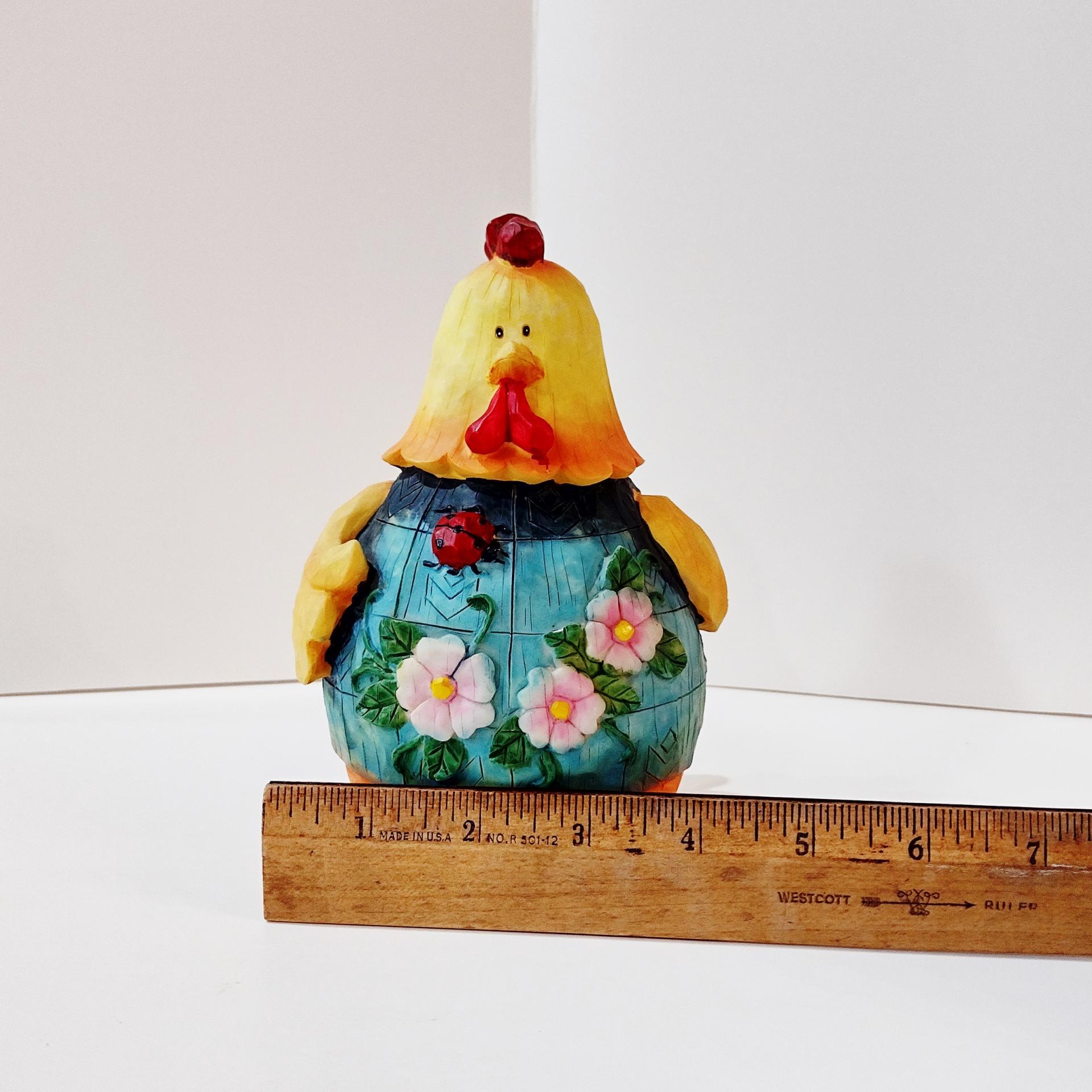 Vintage Jim Shore Chicken Figurine with Ladybug and Flowers