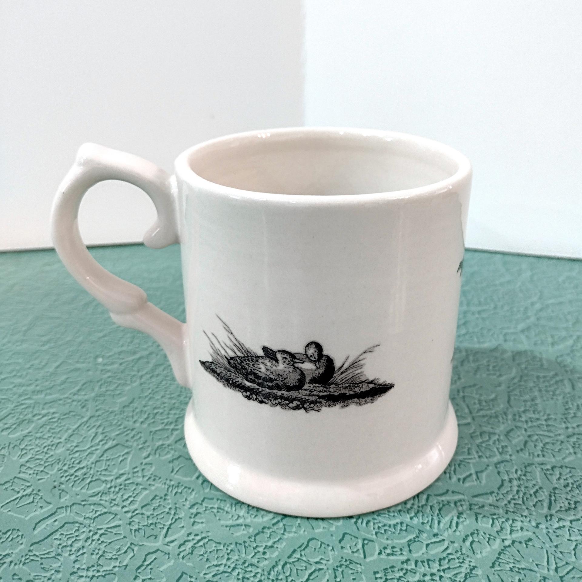 Vintage Black and White Toile Rooster, Chicken, Ducks, and Flowers Ceramic Coffee Mug