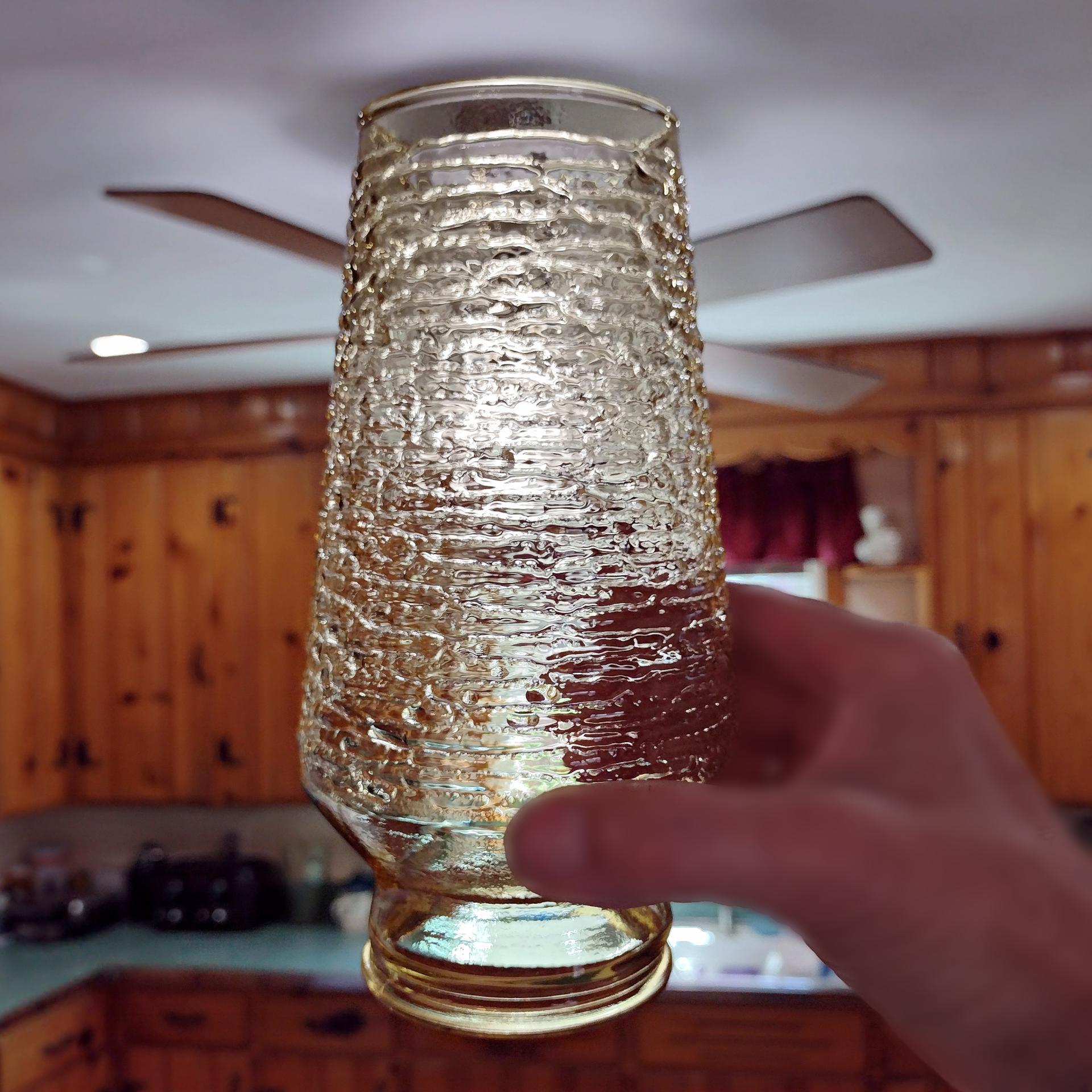 Vintage Anchor Hocking Soreno Gold Amber Glass Hurricane Candle Chimney, Textured Bark Glass Oil Lamp Globe