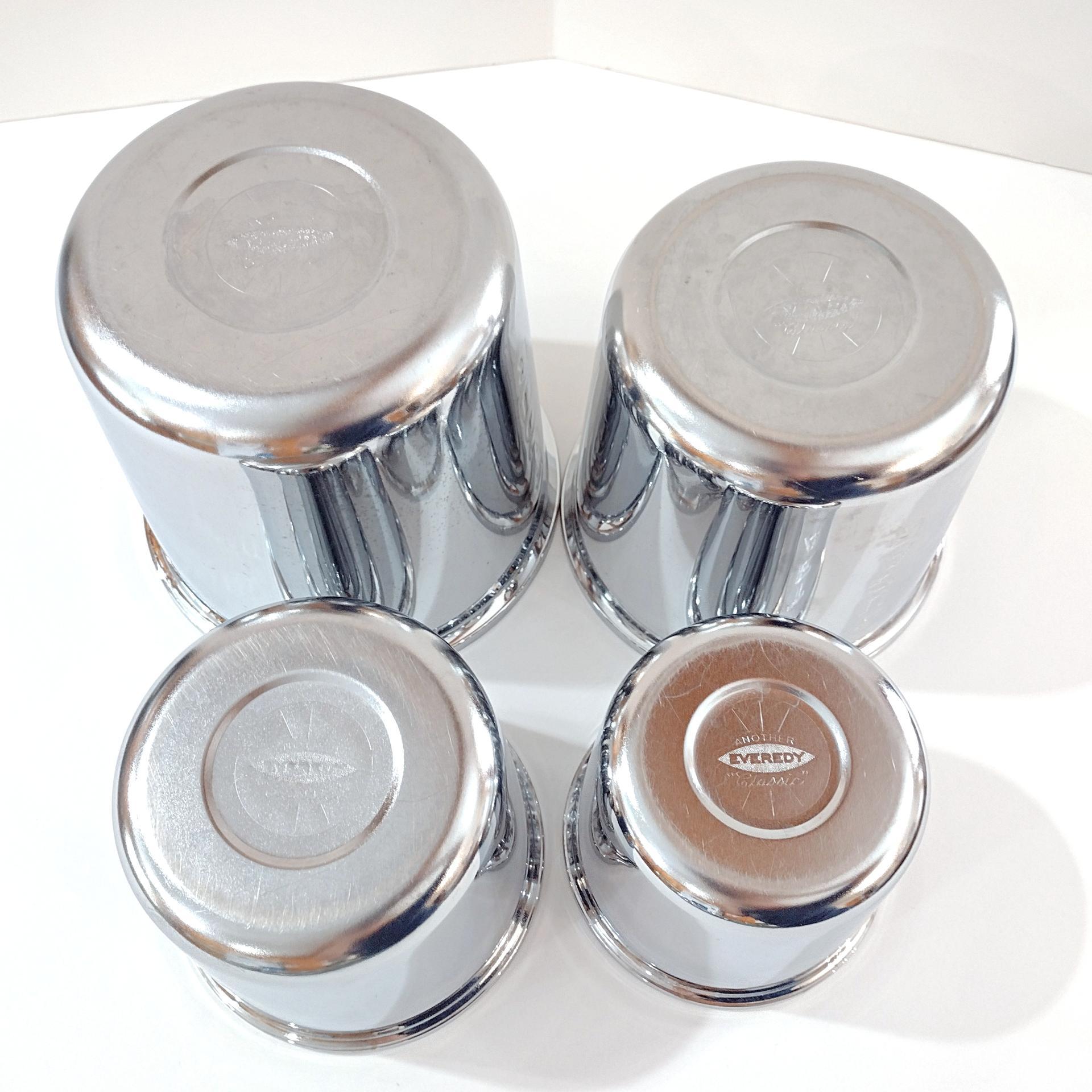 Vintage Everedy Classic Stainless Steel Four Piece Canister Set, MCM Flour Sugar Coffee Tea Metal Canister Set
