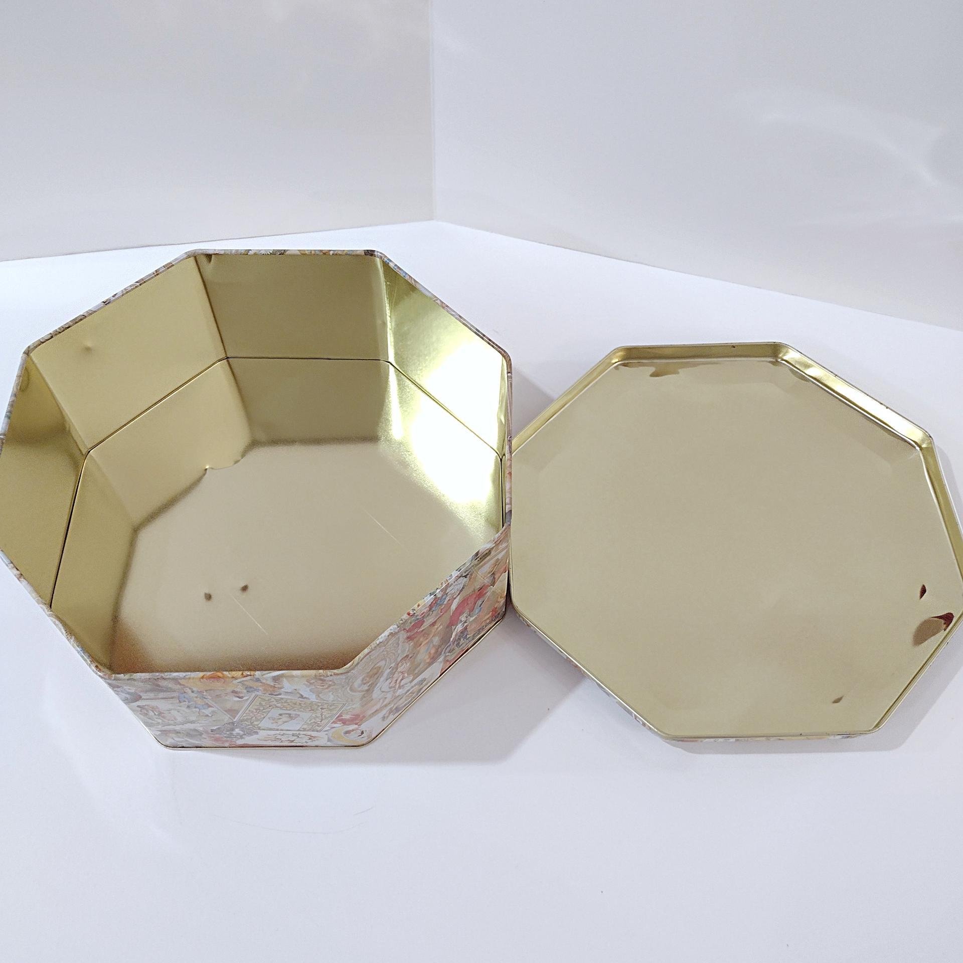 Vintage Victorian Cherub and Angel Octagonal Metal Tin Box, Large Romantic Storage Container