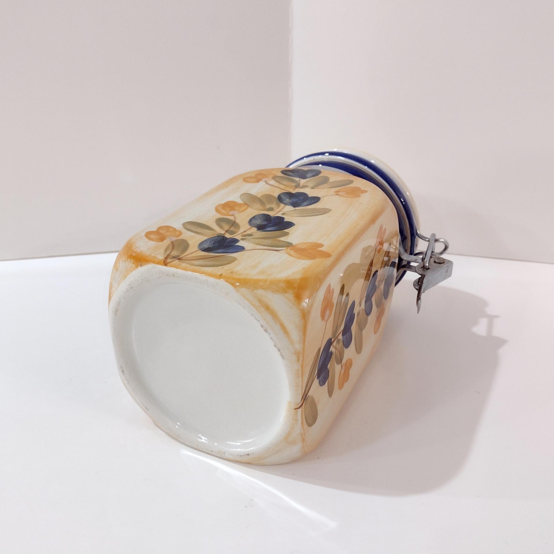 Vintage Tuscan Style Painted Ceramic Clamp Lid Jar, Airtight Cannister Storage Container