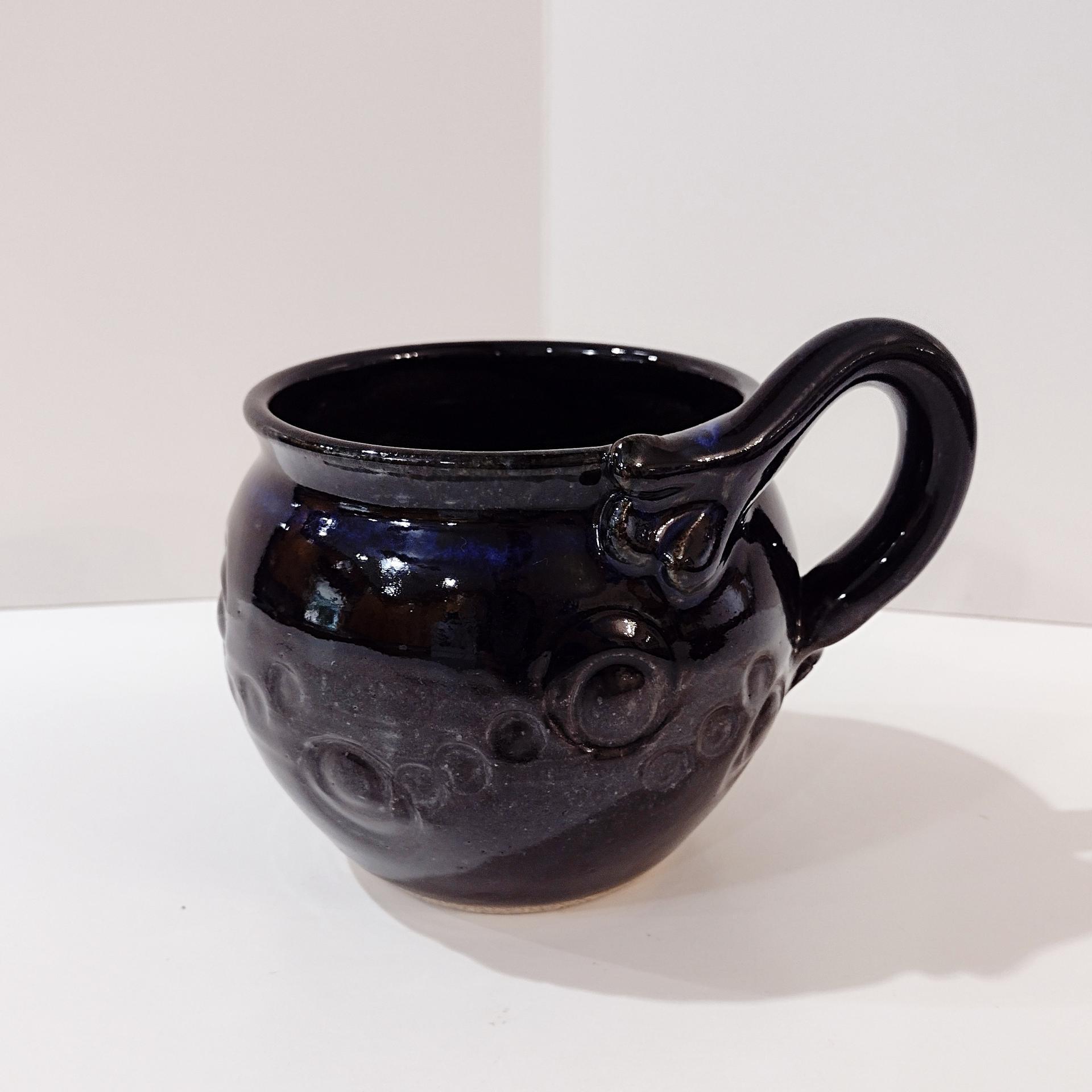 Vintage Artisan Hand Crafted Ceramic Mug, Left Handed Oversized Coffee Tea Mug, Blue and Brown Small Planter Pot