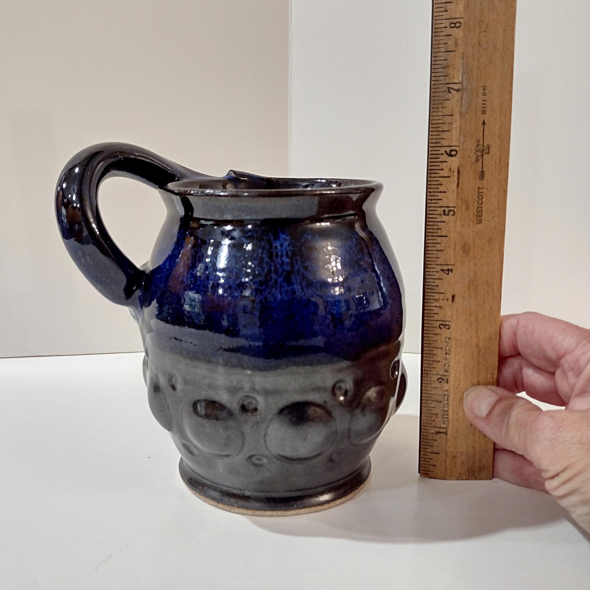 Vintage Artisan Hand Crafted Ceramic Beer Mug, Left Handed Oversized Coffee Tea Mug, Blue and Brown Small Planter Pot
