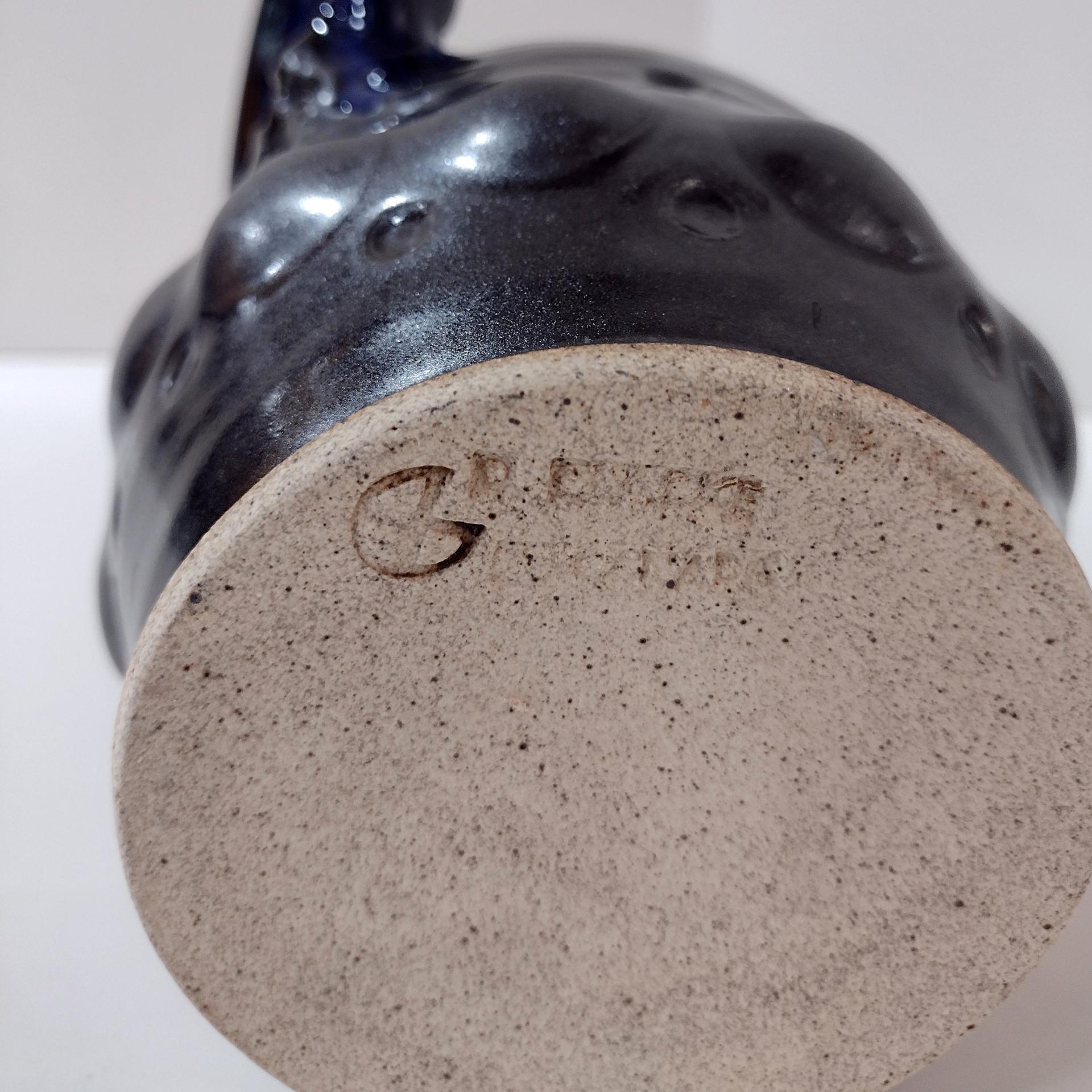 Vintage Artisan Hand Crafted Ceramic Beer Mug, Left Handed Oversized Coffee Tea Mug, Blue and Brown Small Planter Pot