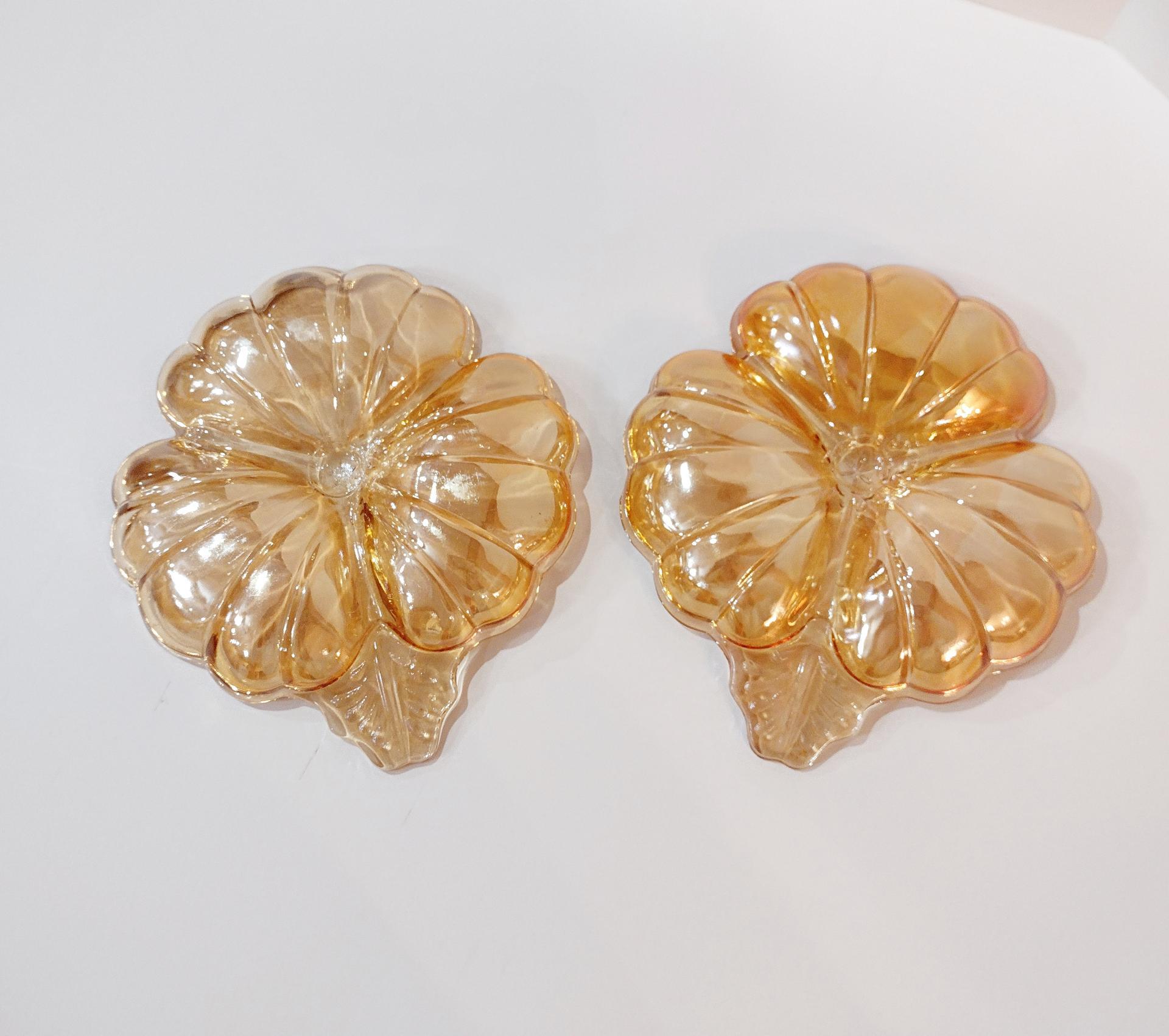 Vintage Jeanette Glass Marigold Doric Iridescent Clover Candy Nut Dishes, Set of Two, Vintage Carnival Glass