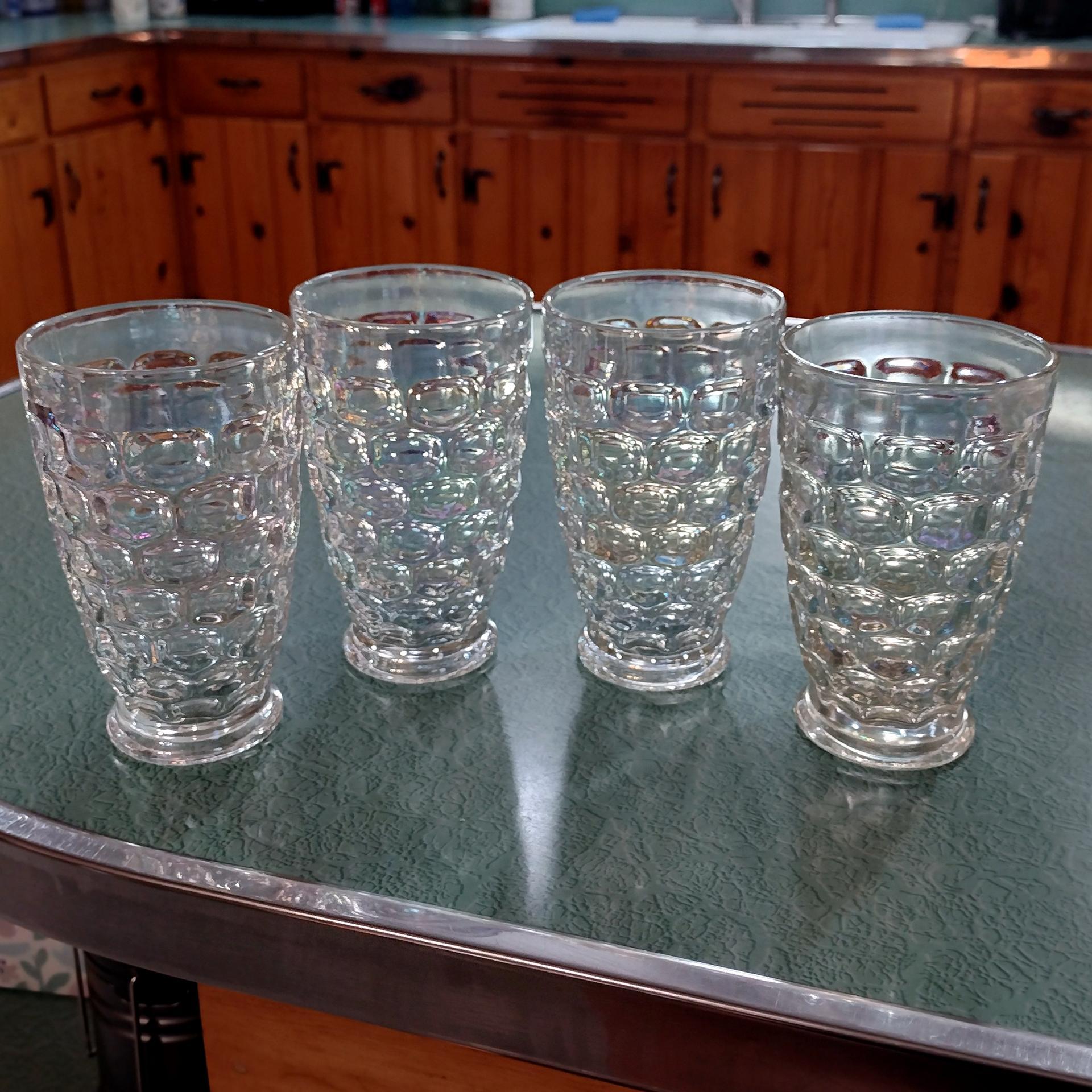 Vintage Federal Glass Colonial Iridescent 12 Ounce Flat Tumblers, Set of Four