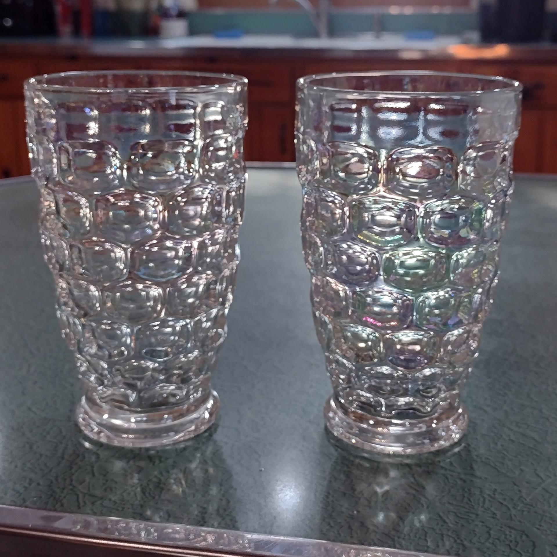 Vintage Federal Glass Colonial Iridescent 12 Ounce Flat Tumblers, Set of Two
