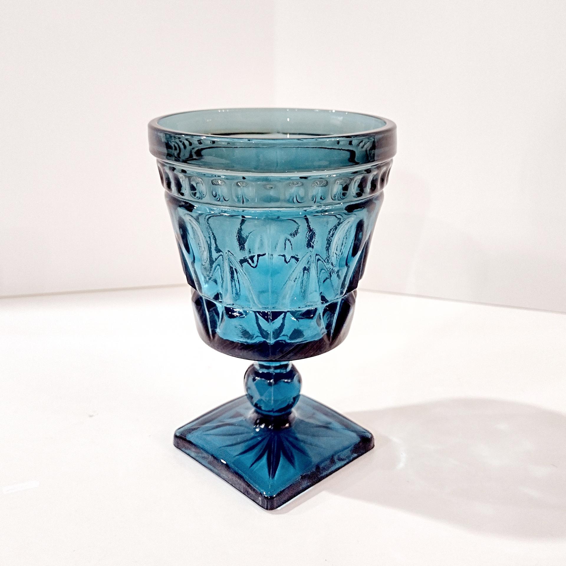 Vintage Indiana Glass Colony Park Lane Teal Blue Water Wine Glass Goblet