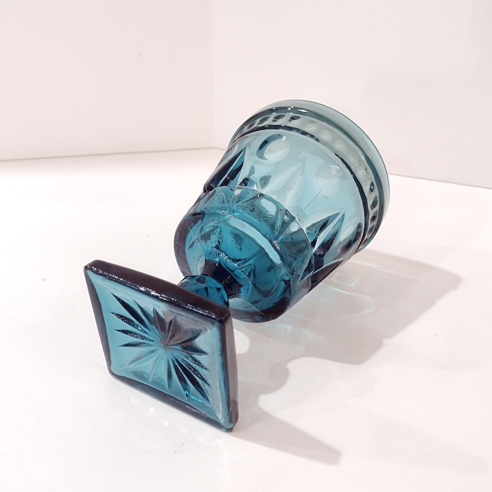 Vintage Indiana Glass Colony Park Lane Teal Blue Water Wine Glass Goblet