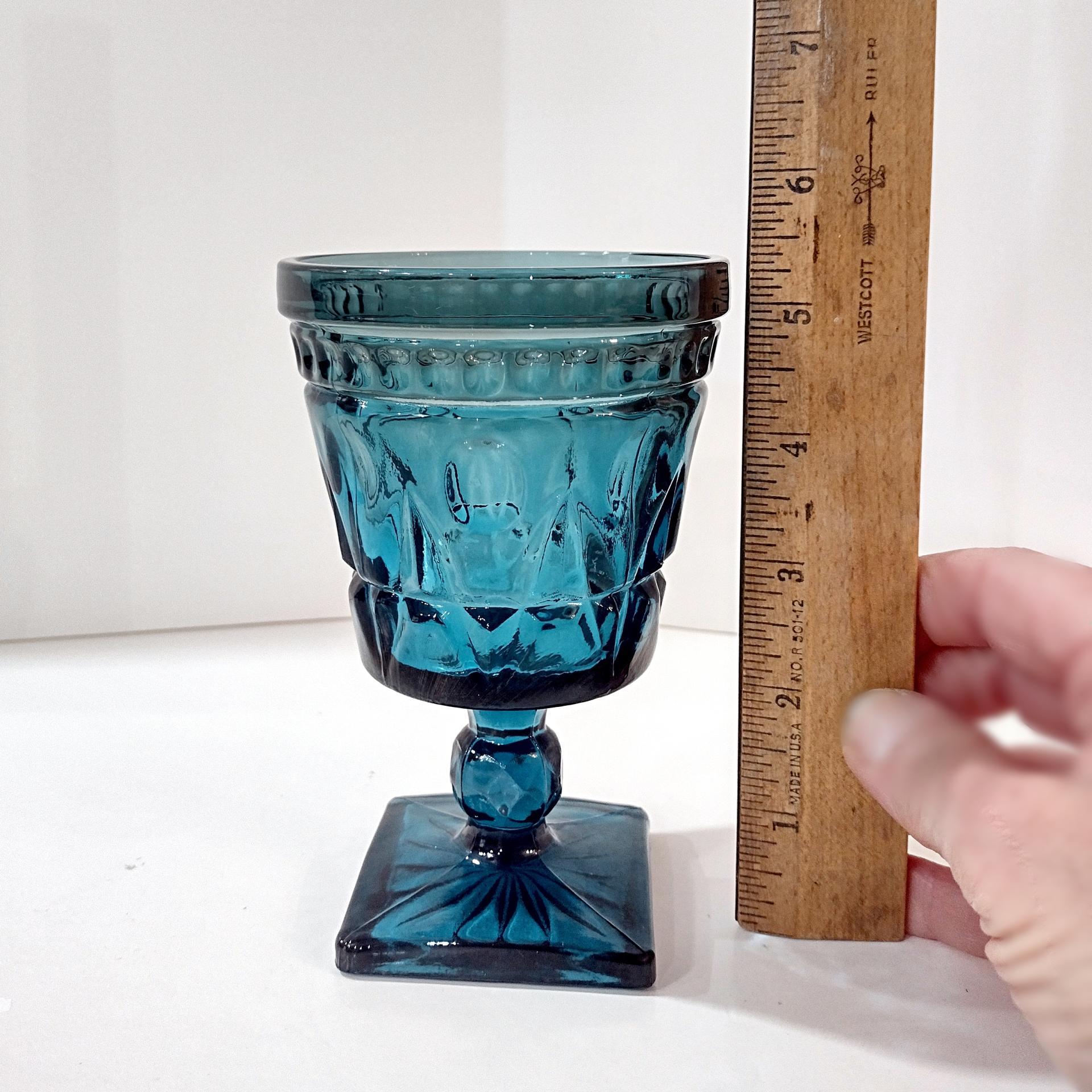 Vintage Indiana Glass Colony Park Lane Teal Blue Water Wine Glass Goblet