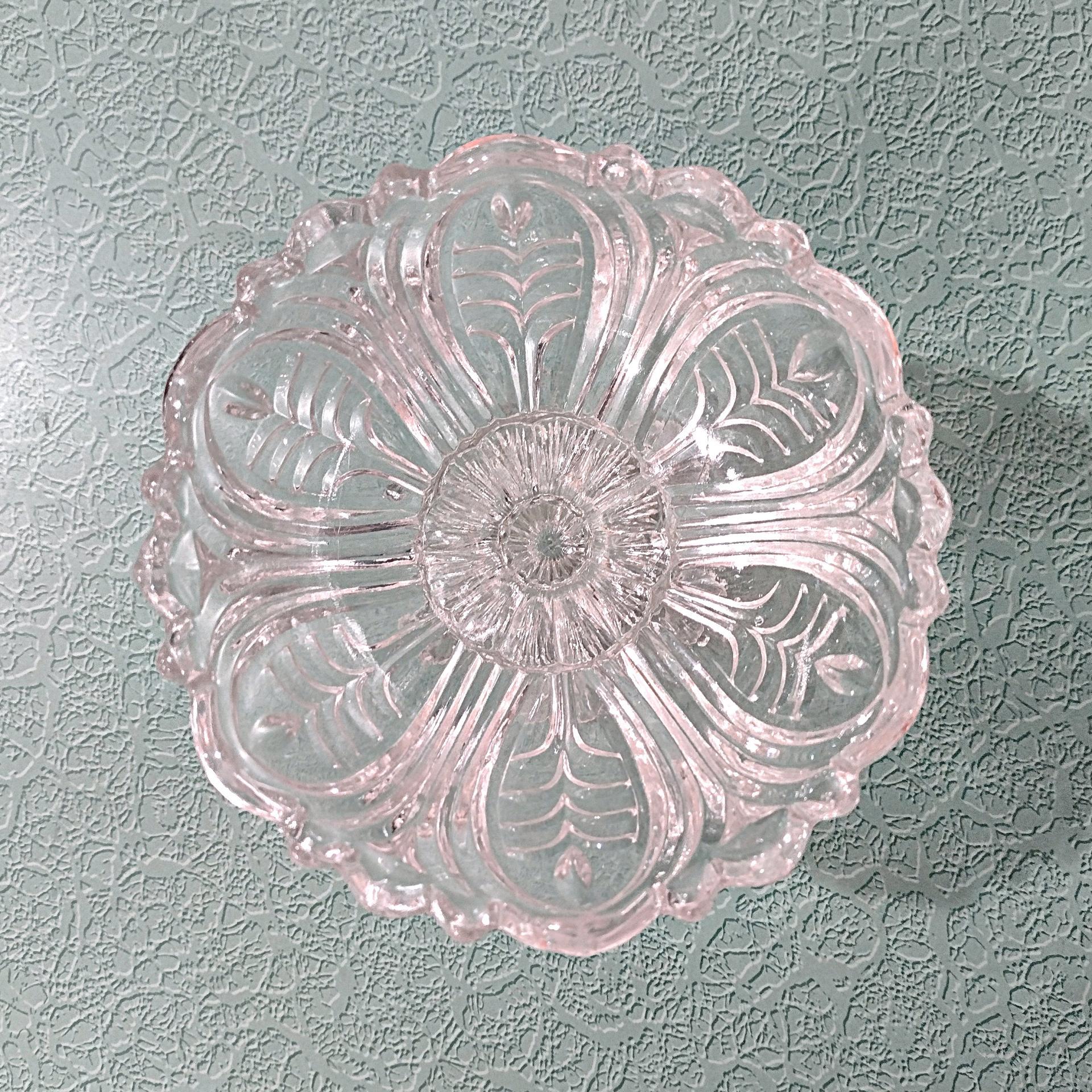 Antique Footed Cut Crystal Glass Compote, Vintage UV Reactive Glowing Glass Bowl