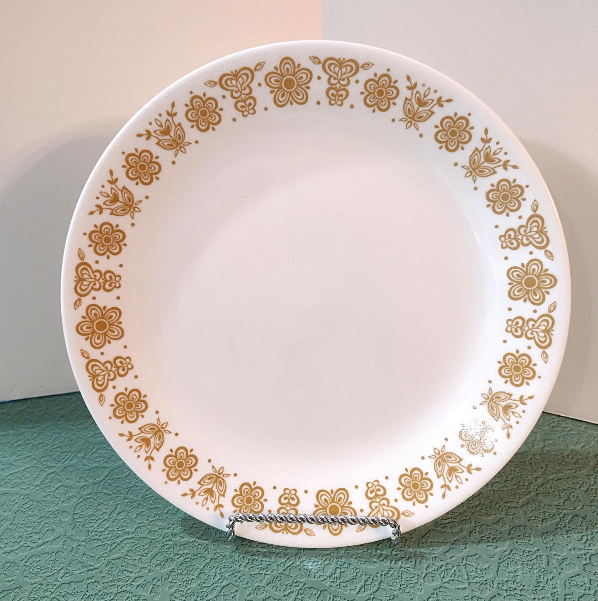 Vintage Corelle Butterfly Gold Dinner Plates, Set of Two, 10.25 Inch Corning Corelle Plates