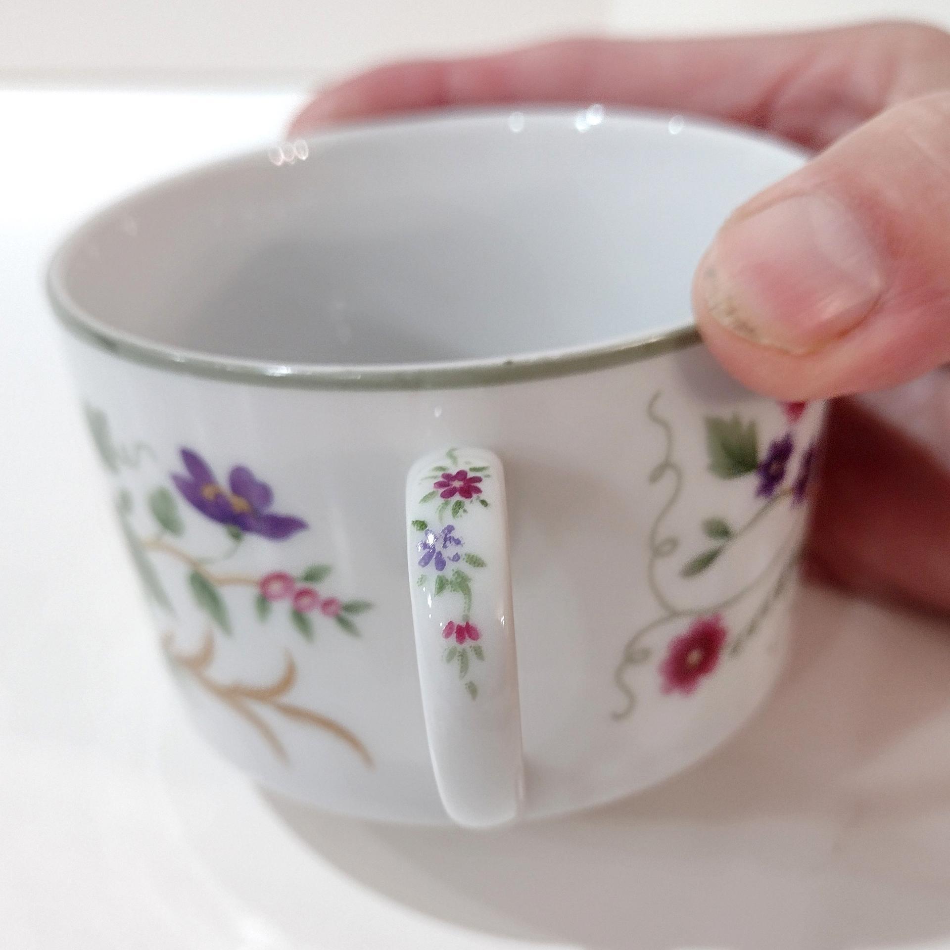 Vintage Mikasa Couture Collection Flat Tea Cups, Set of Three, Pink Blue Purple Floral Mugs