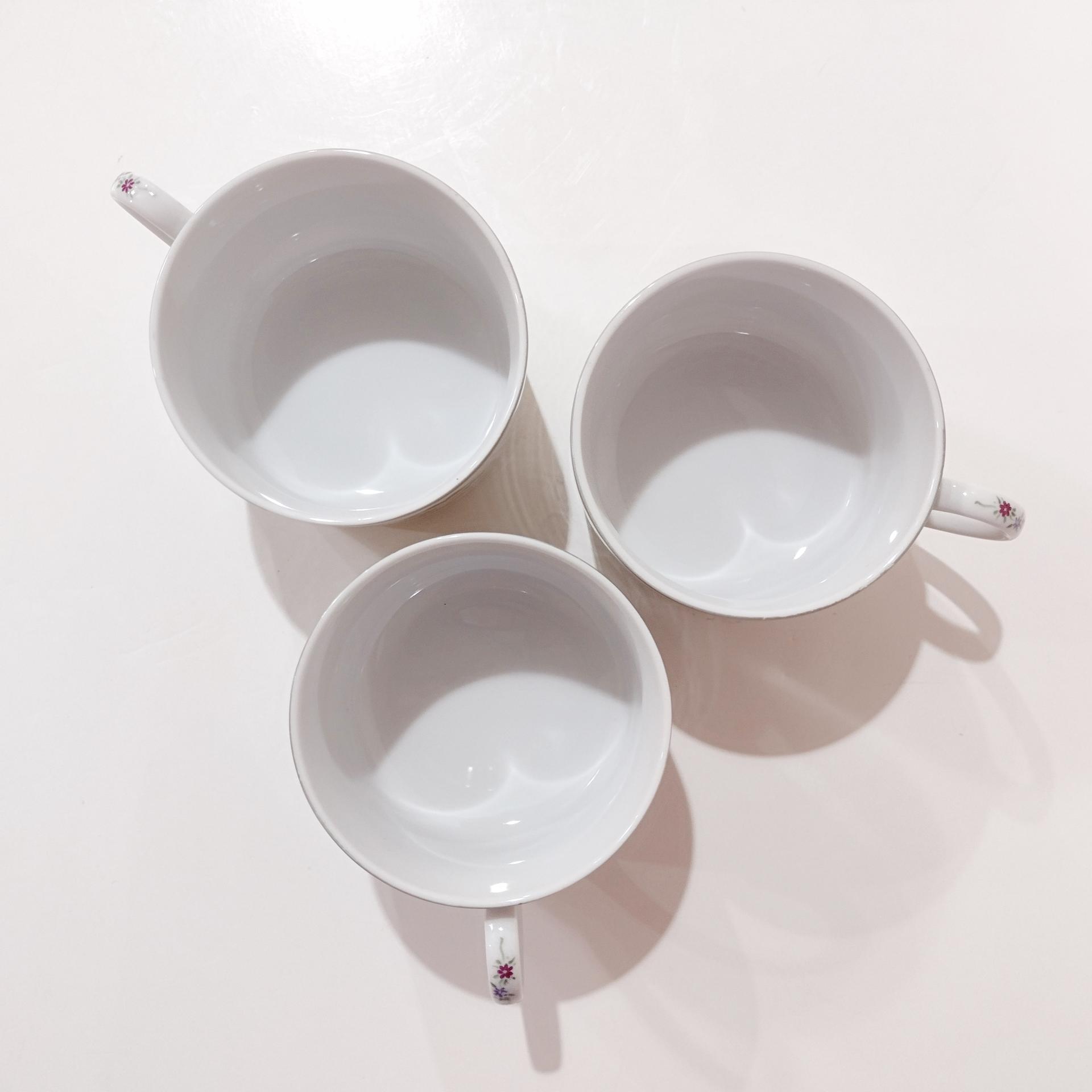 Vintage Mikasa Couture Collection Flat Tea Cups, Set of Three, Pink Blue Purple Floral Mugs