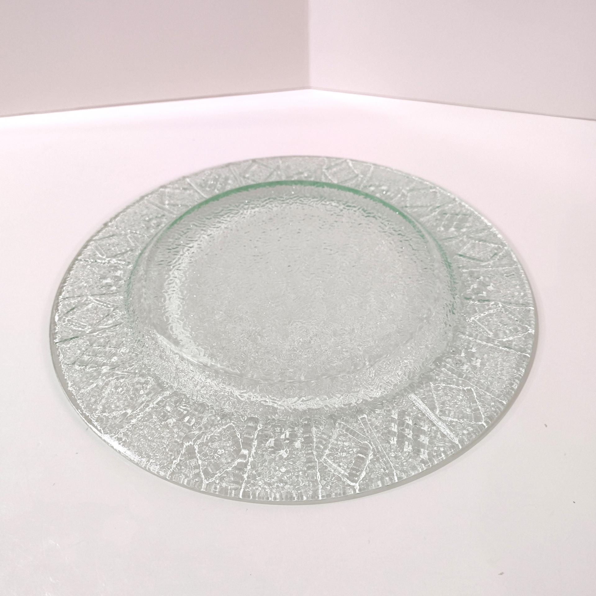 Vintage Green Glass Geometric Design Dinner Plates, Set of Two, Multiple Sets Available