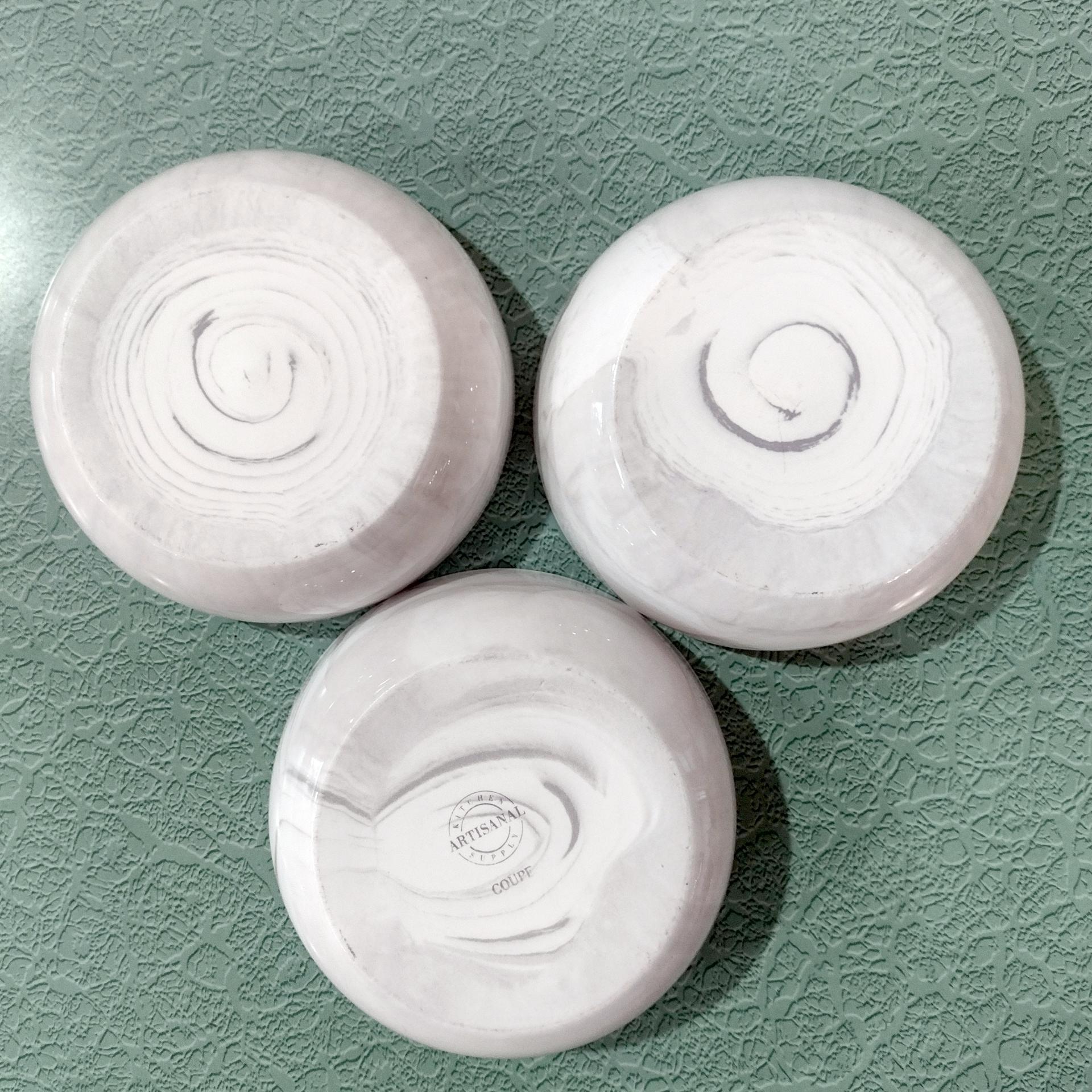 Vintage Artisinal Kitchen Supply Coupe Marble Gray Porcelain Soup Cereal Bowls, Set of 3