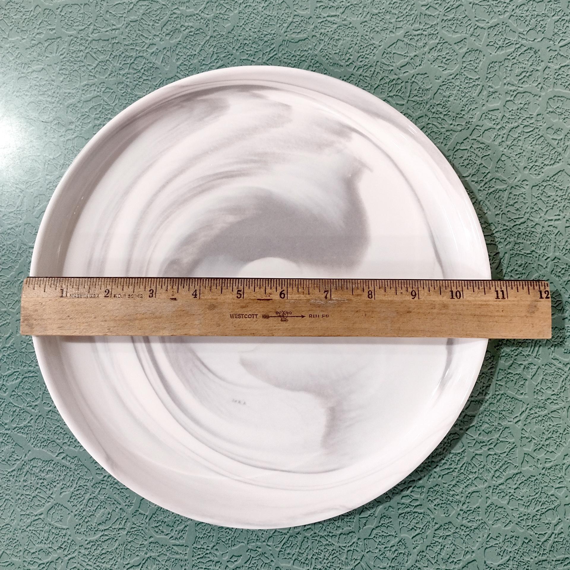 Vintage Artisinal Kitchen Supply Coupe Marble Gray Porcelain Dinner Plates, Set of 3