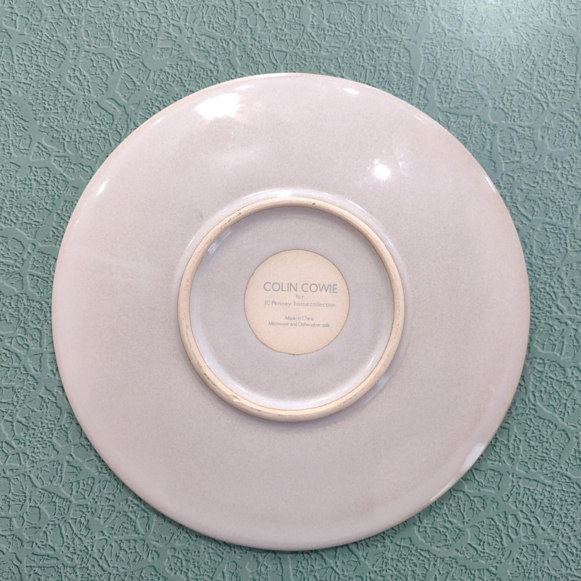Vintage Colin Cowie Lotus Leaf Ceramic 9 Inch Salad Plates, Set of 5, 1970's J.C. Penney Dinnerware