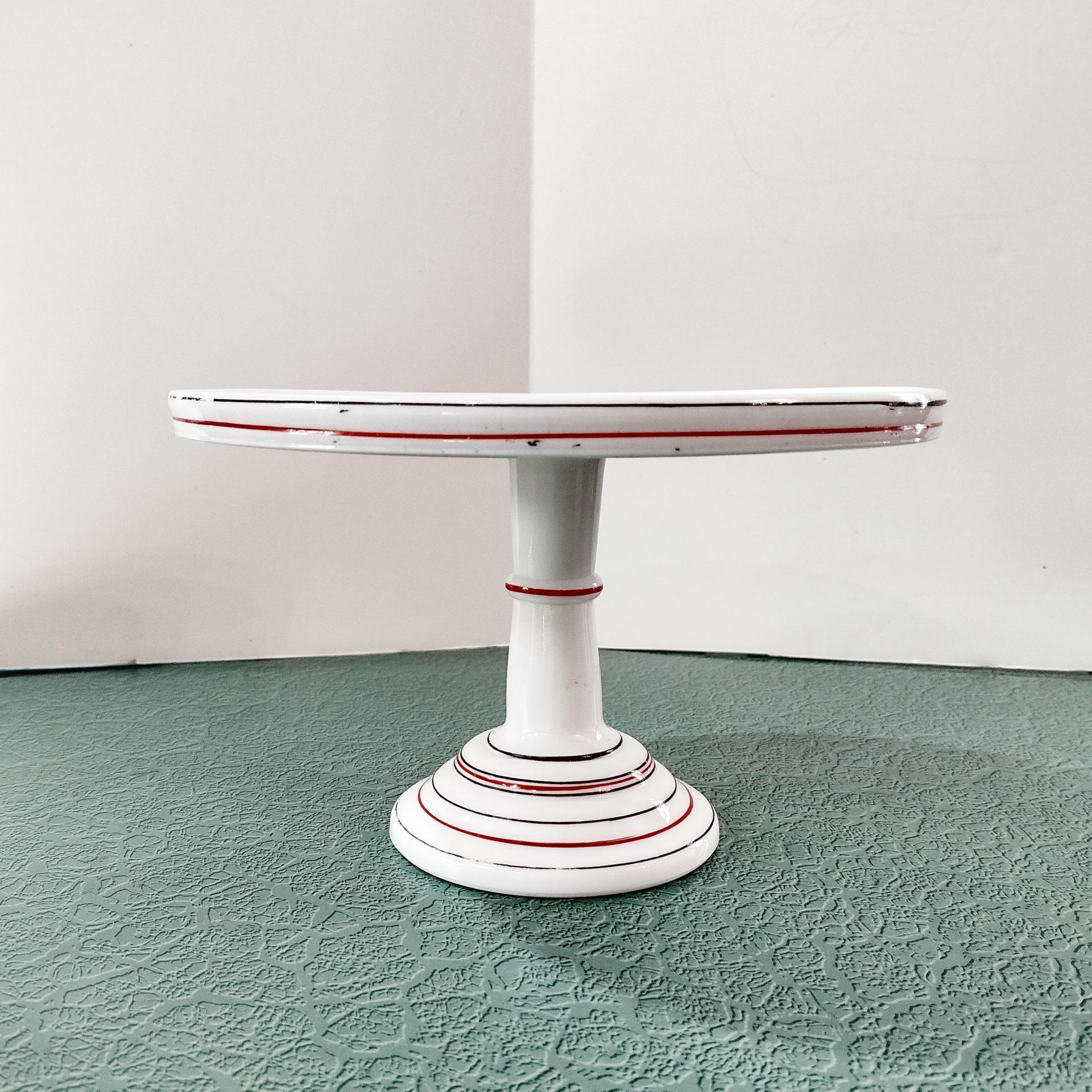 Antique Milk Glass 9 Inch Pedestal Cake Plate, Challinor Taylor Floral Design Cake Stand, Pastry Dessert Display Plate