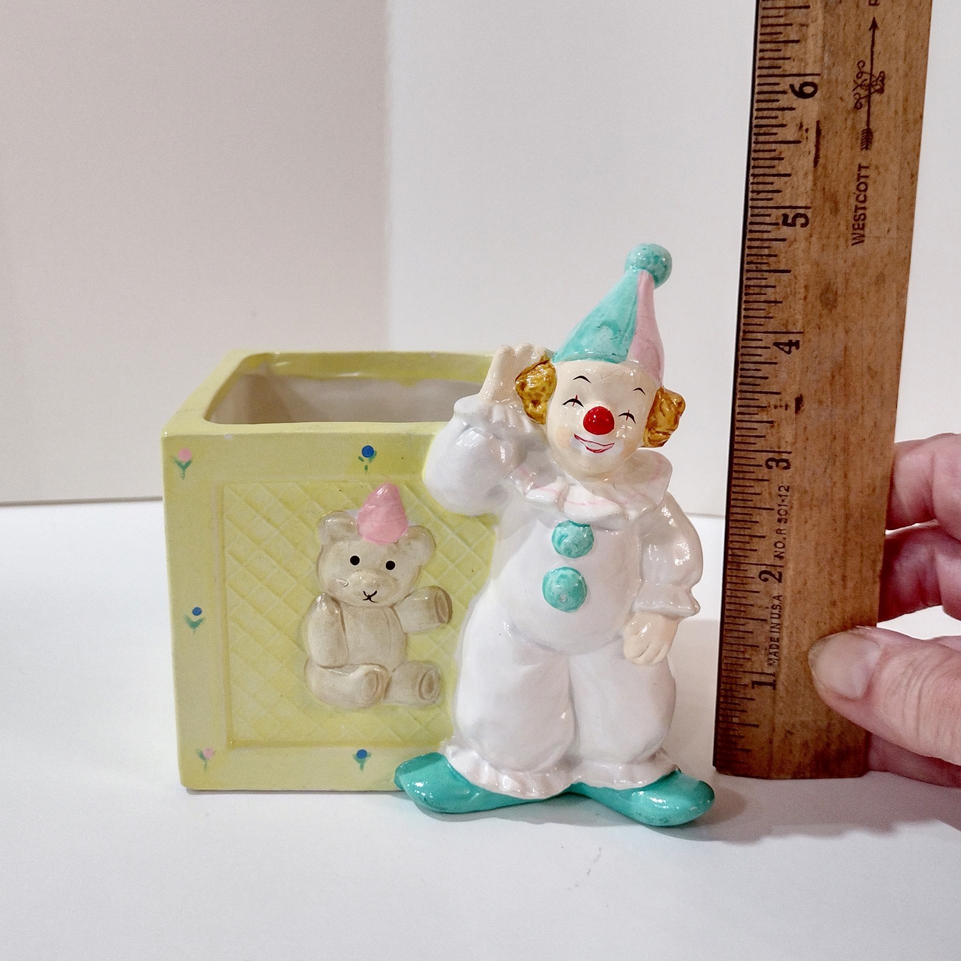 Vintage Clown and Building Block Ceramic Planter, Child's Room Decor Caddy / Holder