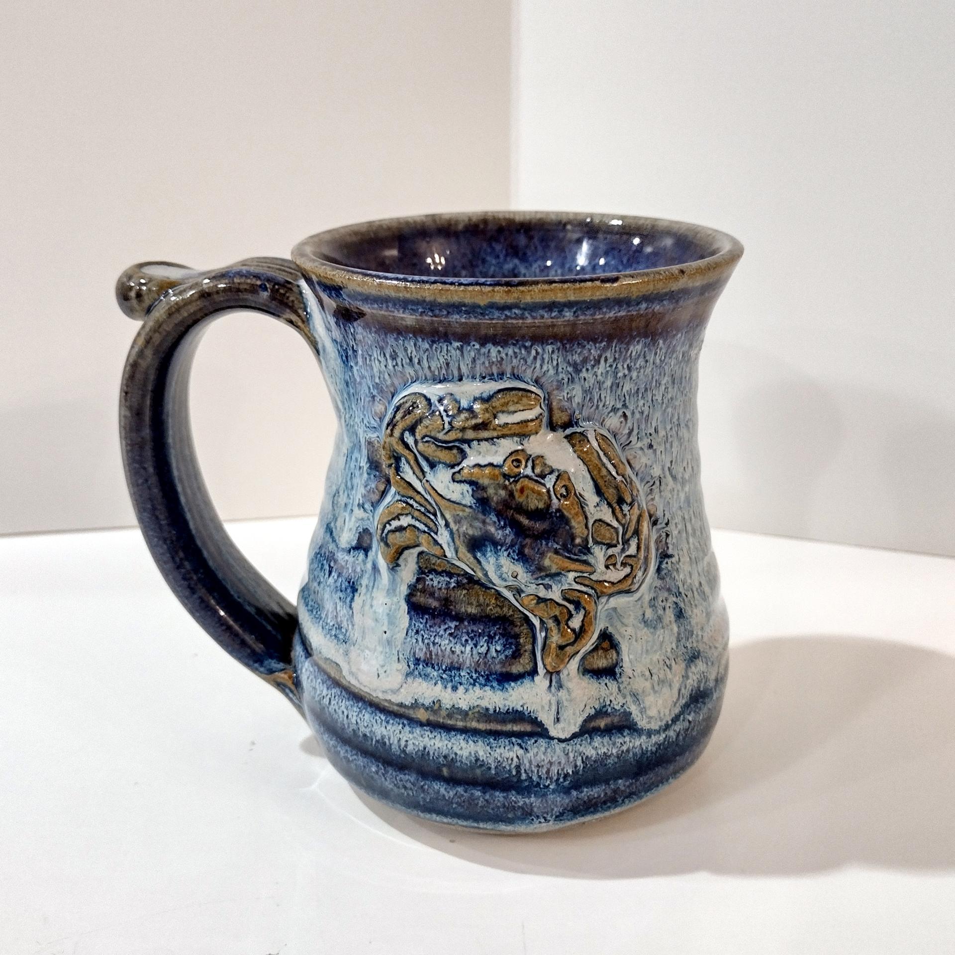 Vintage Blue Crab Ceramic Coffee Tea Mug, Hand Crafted Pottery, Cancer Zodiac Mug
