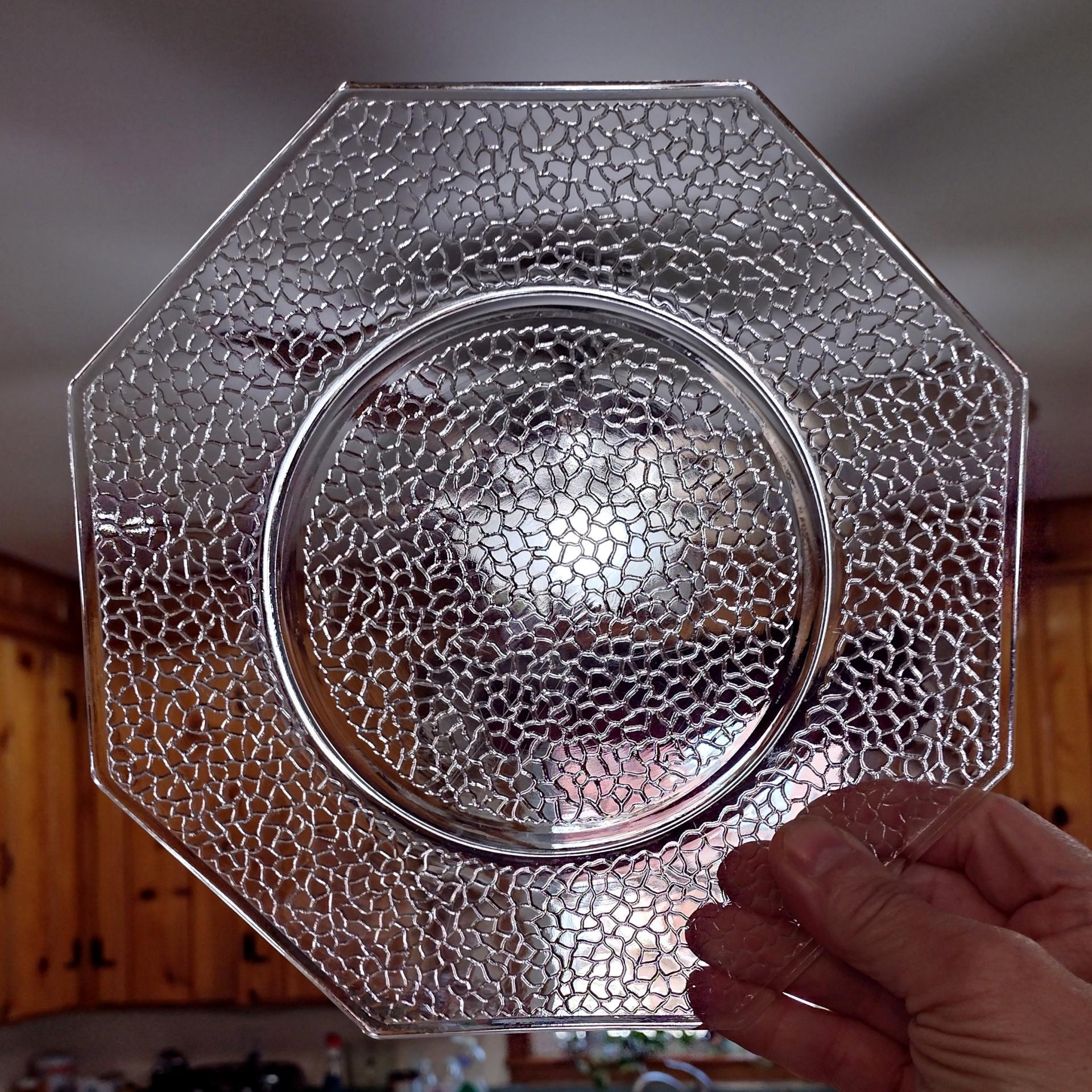 Vintage L. E. Smith Glass By Cracky Clear Octagonal Luncheon Salad Plates, Set of 6, UV Reactive 1920's Glassware