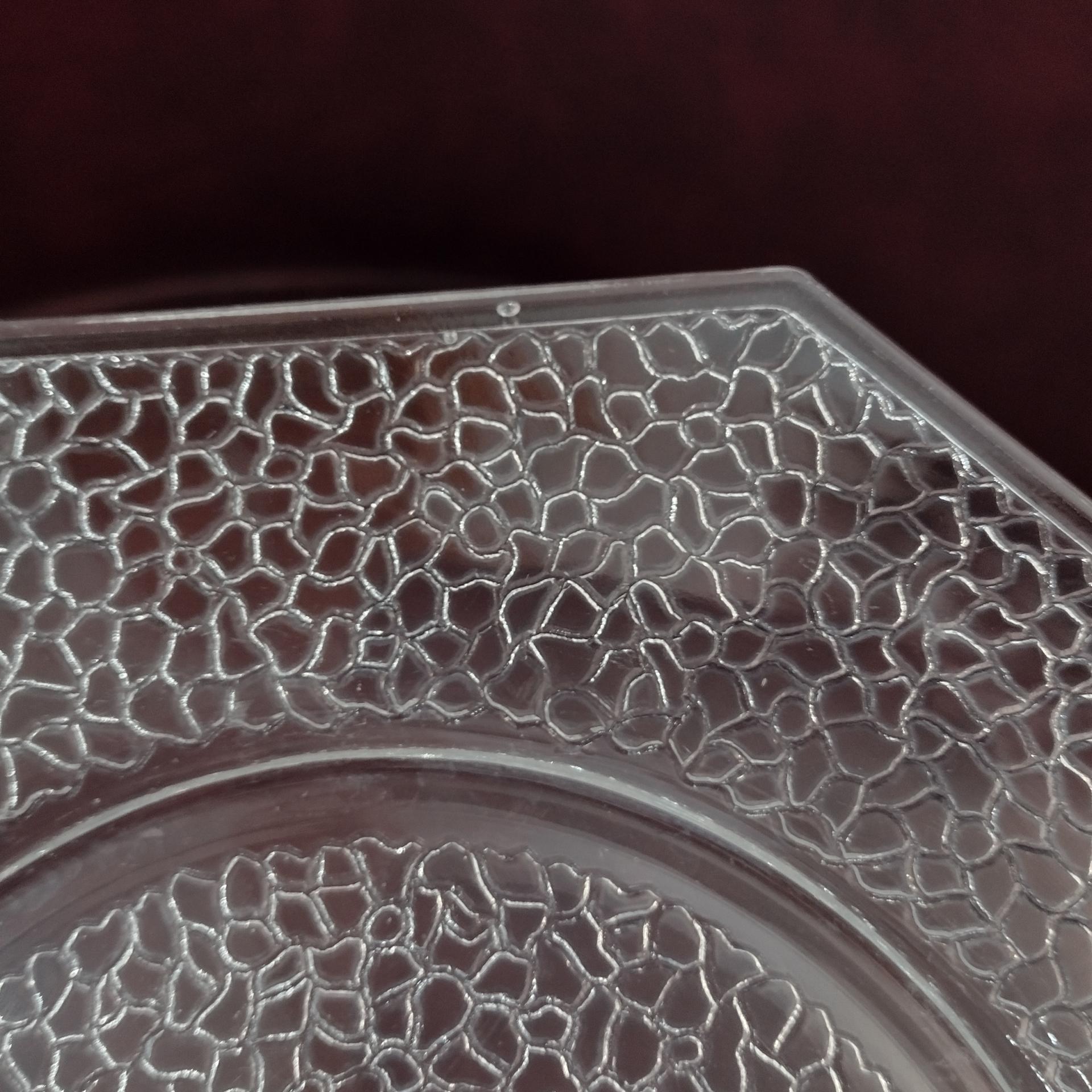 Vintage L. E. Smith Glass By Cracky Clear Octagonal Luncheon Salad Plates, Set of 6, UV Reactive 1920's Glassware