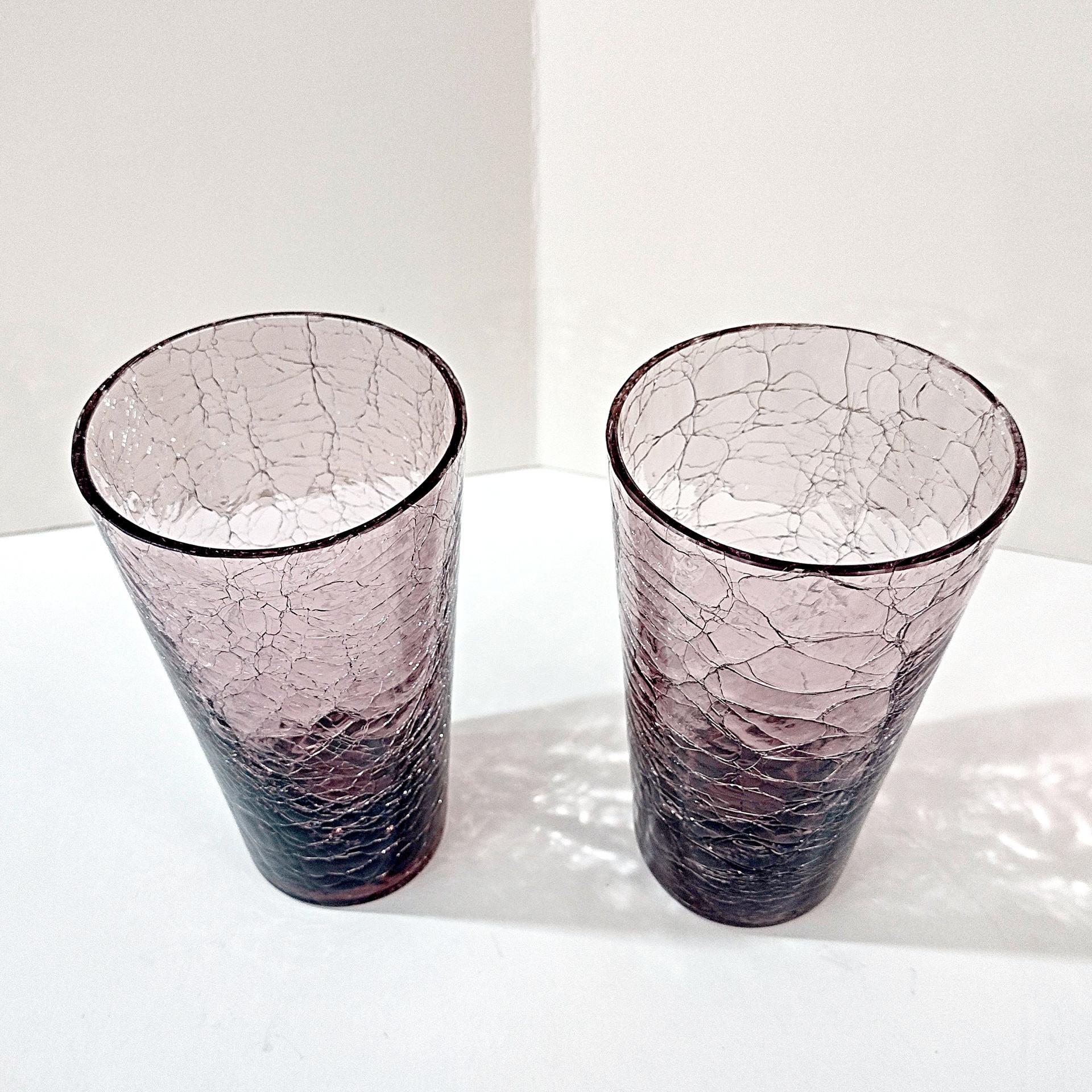 Vintage Amethyst Purple Crackle Glass Tumblers, Set of 2