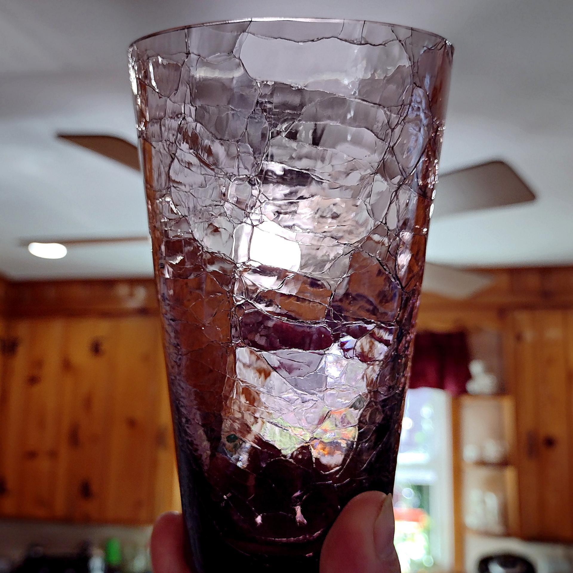 Vintage Amethyst Purple Crackle Glass Tumblers, Set of 2