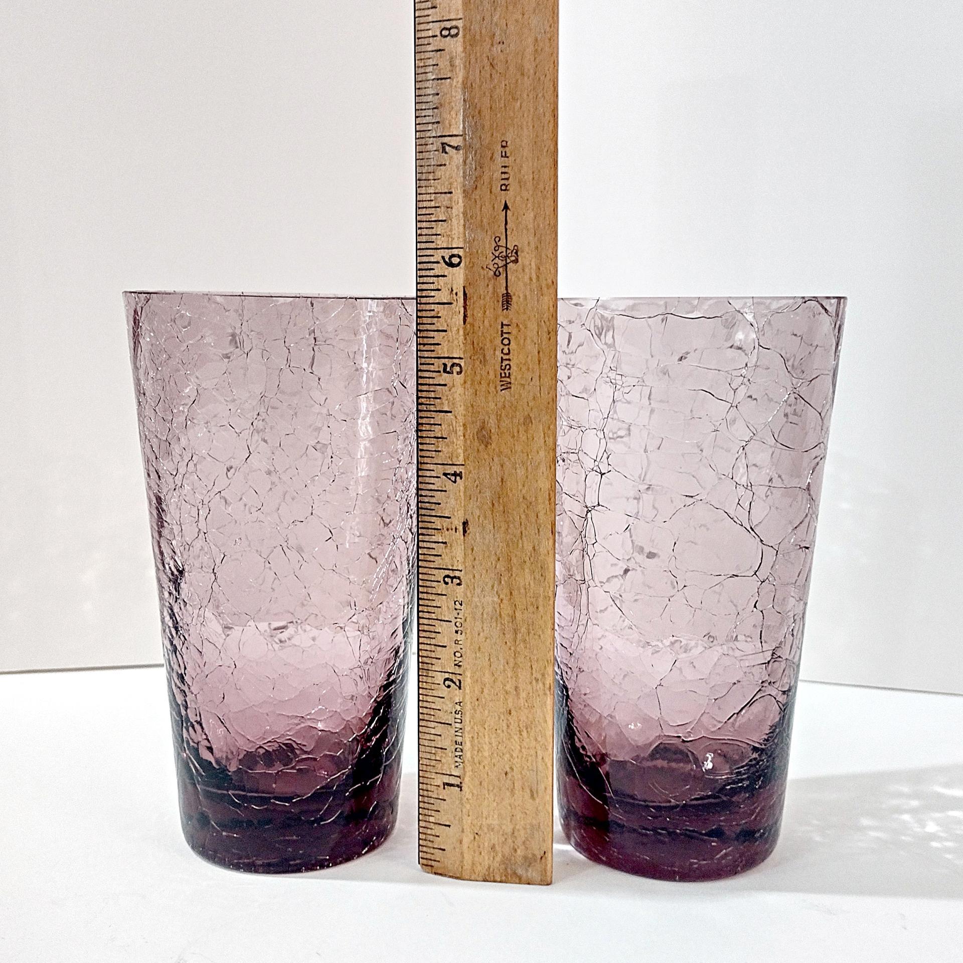 Vintage Amethyst Purple Crackle Glass Tumblers, Set of 2