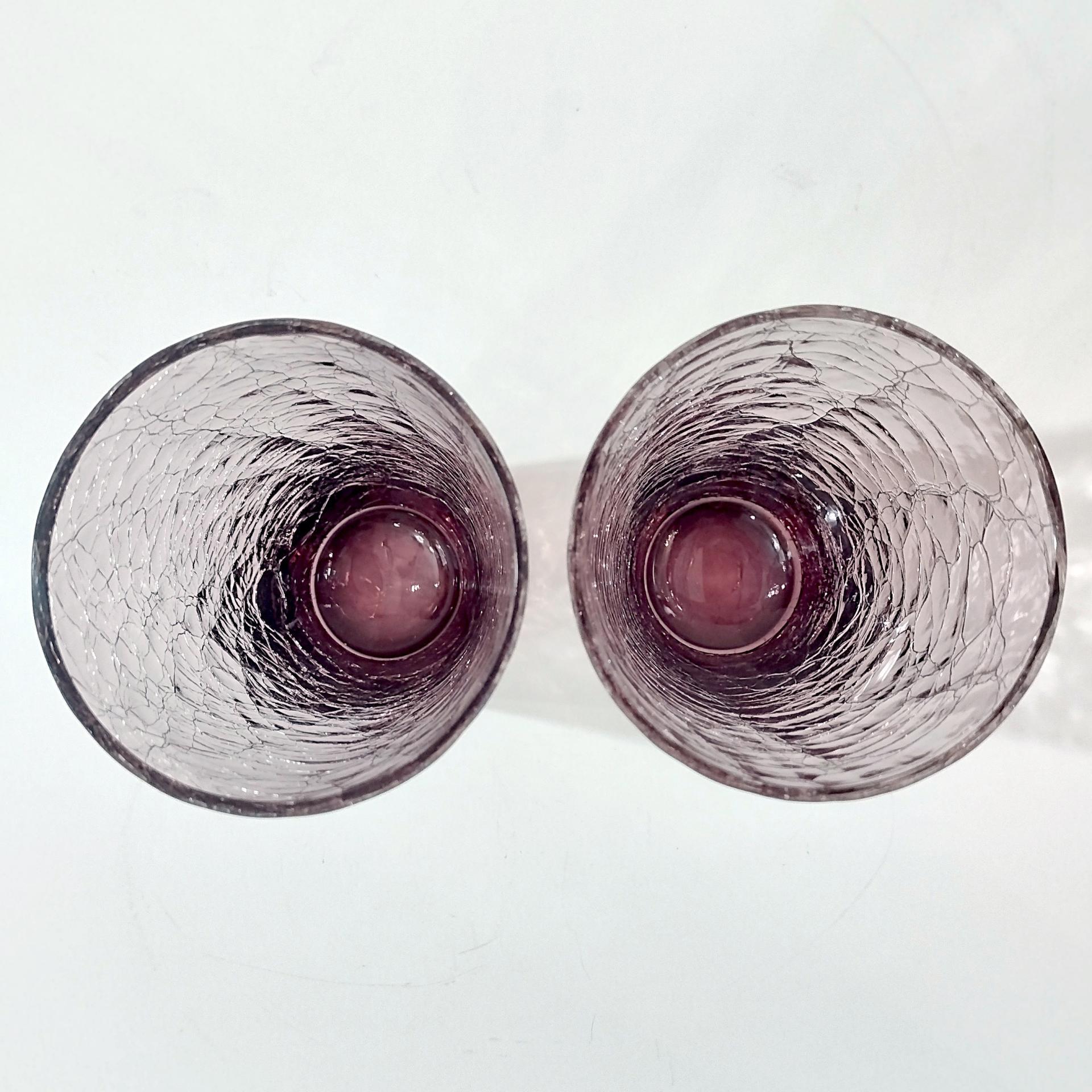 Vintage Amethyst Purple Crackle Glass Tumblers, Set of 2