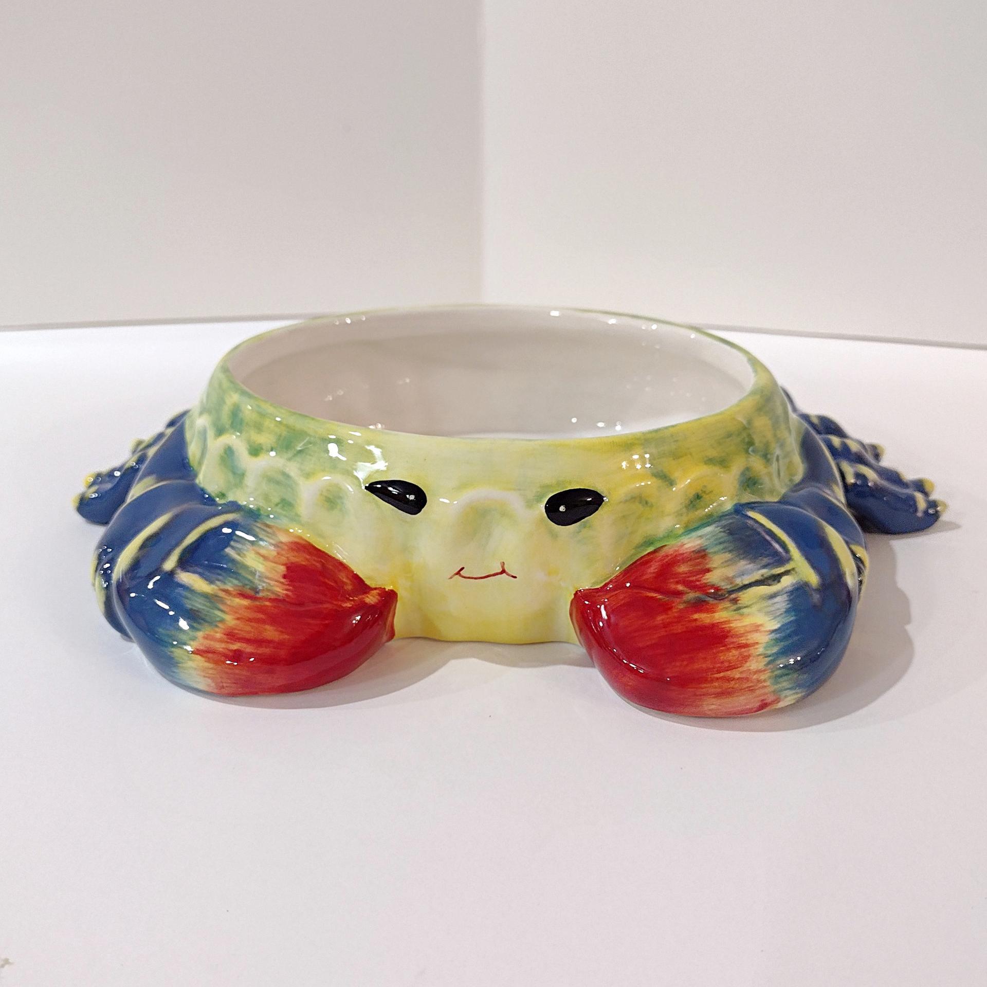Vintage Hand Painted Ceramic Crab Dip Bowl, Crab Trinket Dish, Soap Sponge Holder
