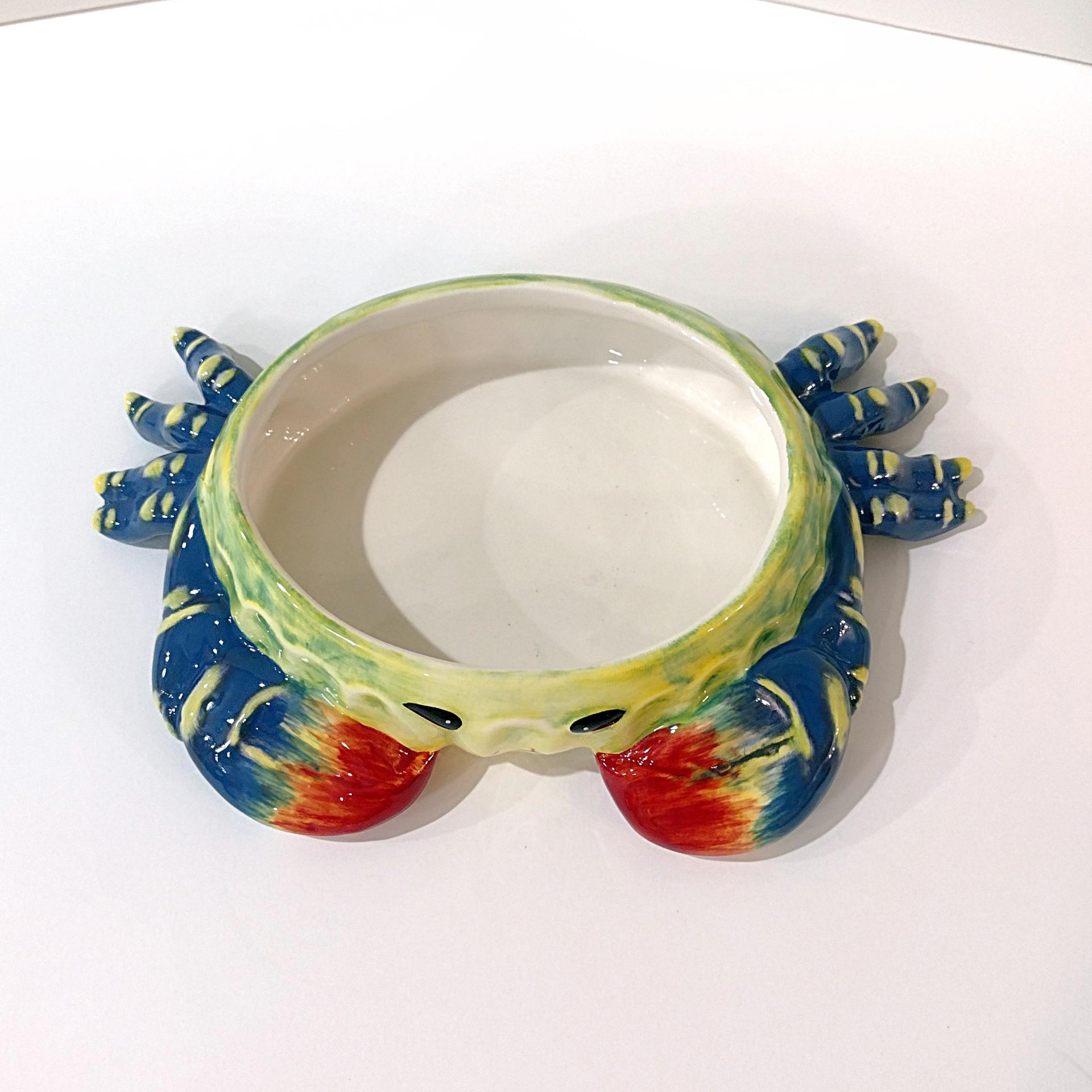 Vintage Hand Painted Ceramic Crab Dip Bowl, Crab Trinket Dish, Soap Sponge Holder