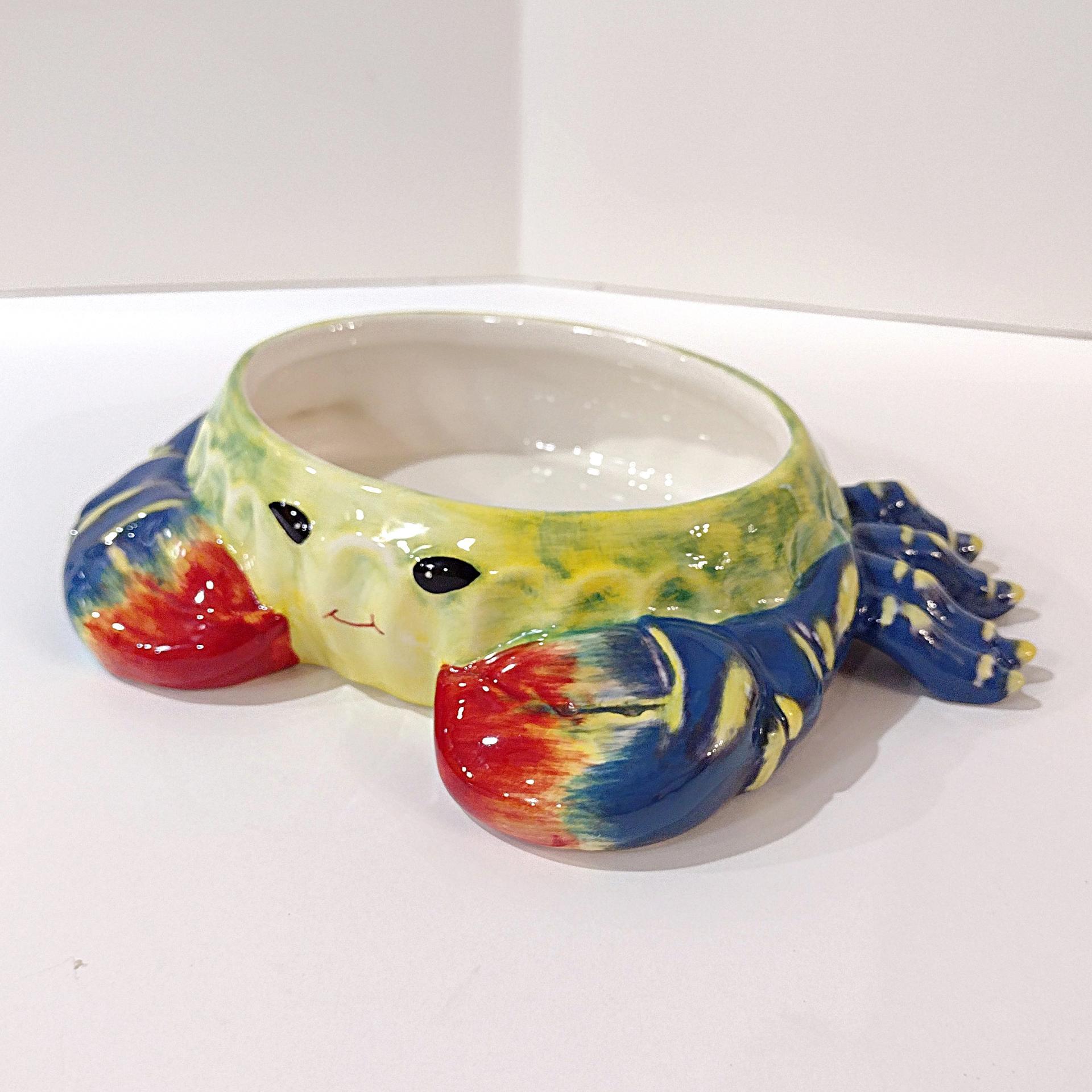 Vintage Hand Painted Ceramic Crab Dip Bowl, Crab Trinket Dish, Soap Sponge Holder