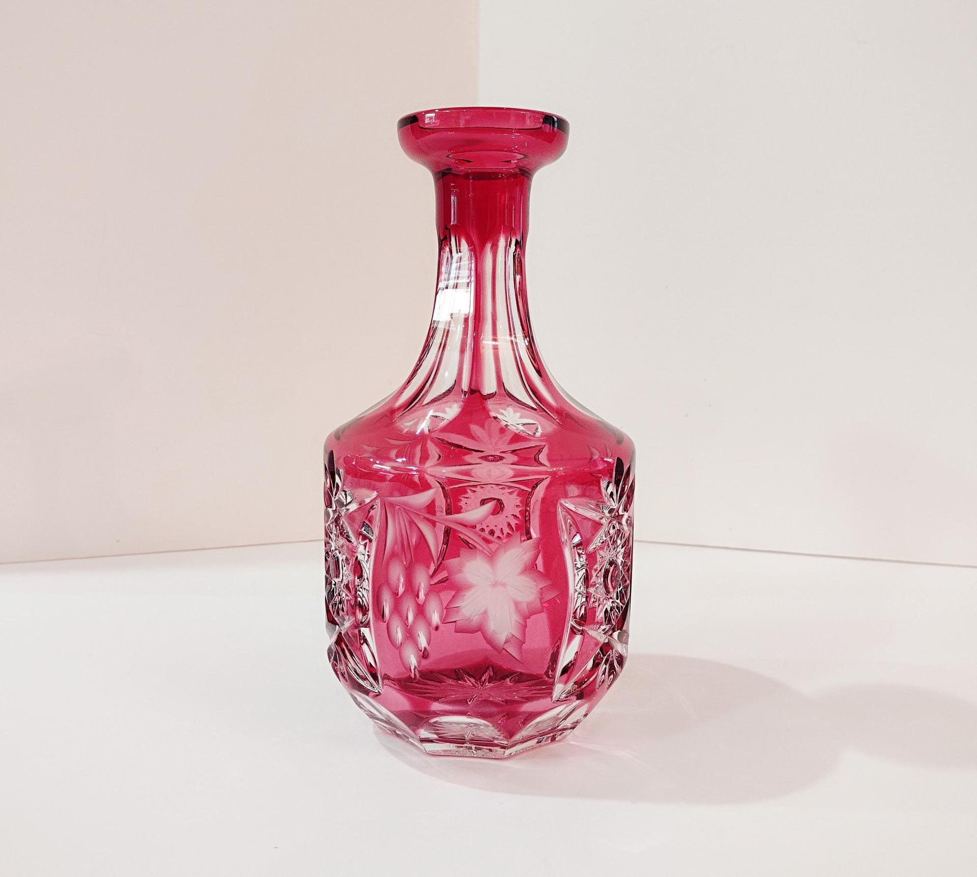 Vintage Nachtmann Traube Cranberry Cut Crystal Glass Whiskey Decanter, Red Crystal Vase