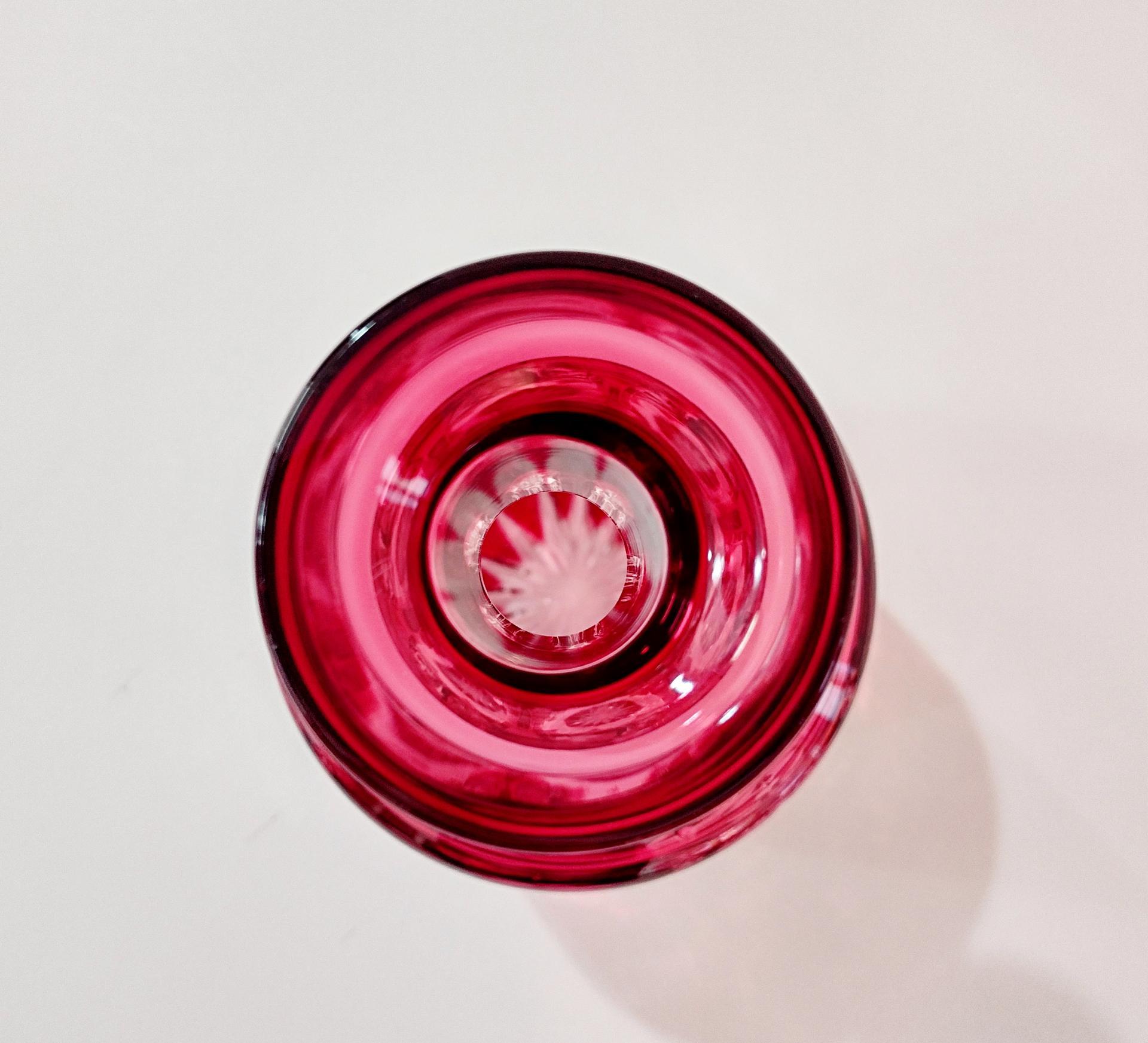 Vintage Nachtmann Traube Cranberry Cut Crystal Glass Whiskey Decanter, Red Crystal Vase