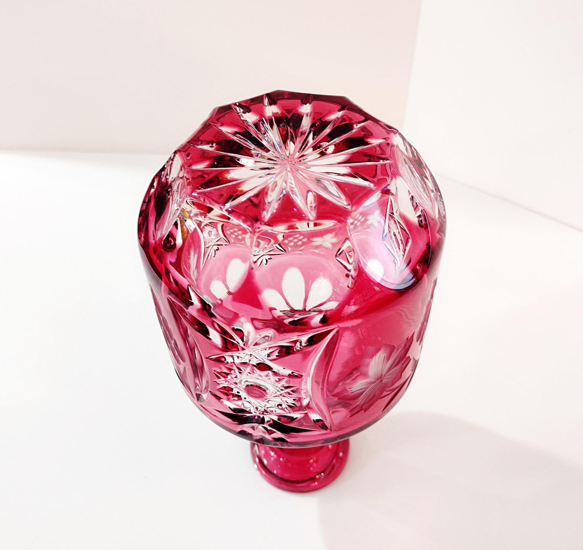 Vintage Nachtmann Traube Cranberry Cut Crystal Glass Whiskey Decanter, Red Crystal Vase