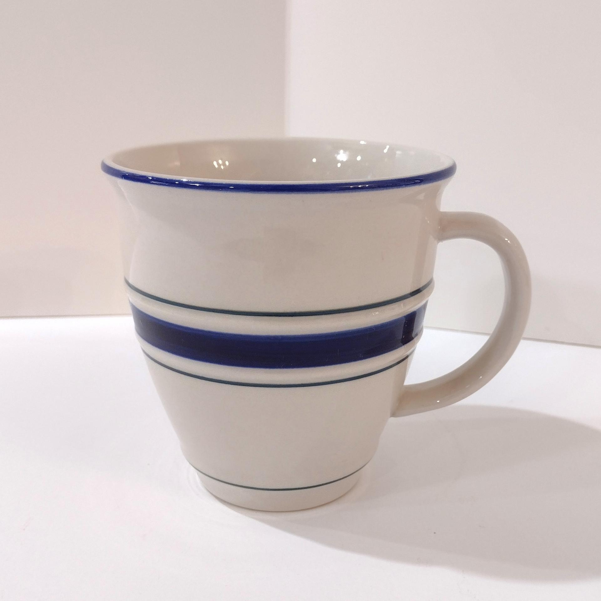 Vintage Country Crock Stoneware Coffee Mug, White with Blue Stripes