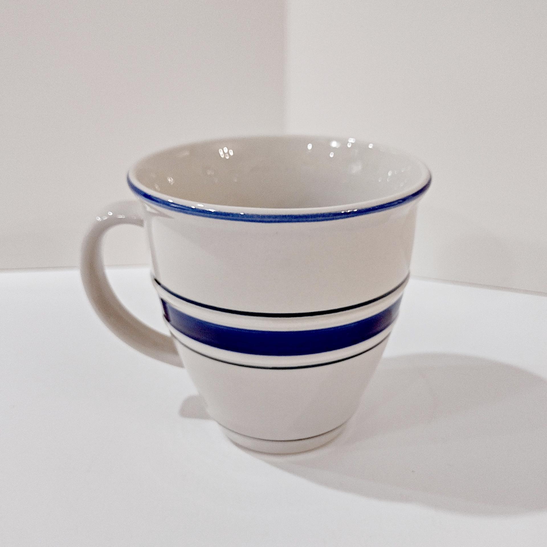 Vintage Country Crock Stoneware Coffee Mug, White with Blue Stripes