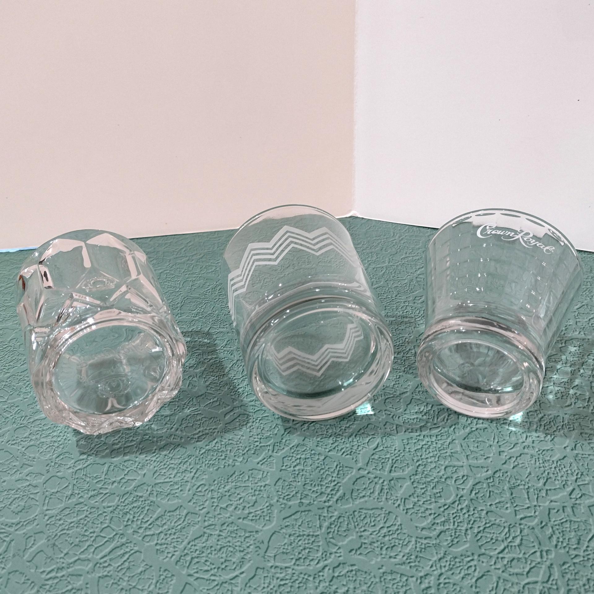 Vintage Crown Royal and Disaronno Whiskey Rocks Glasses, Set of Three, Collectible Logo Lowball Glasses