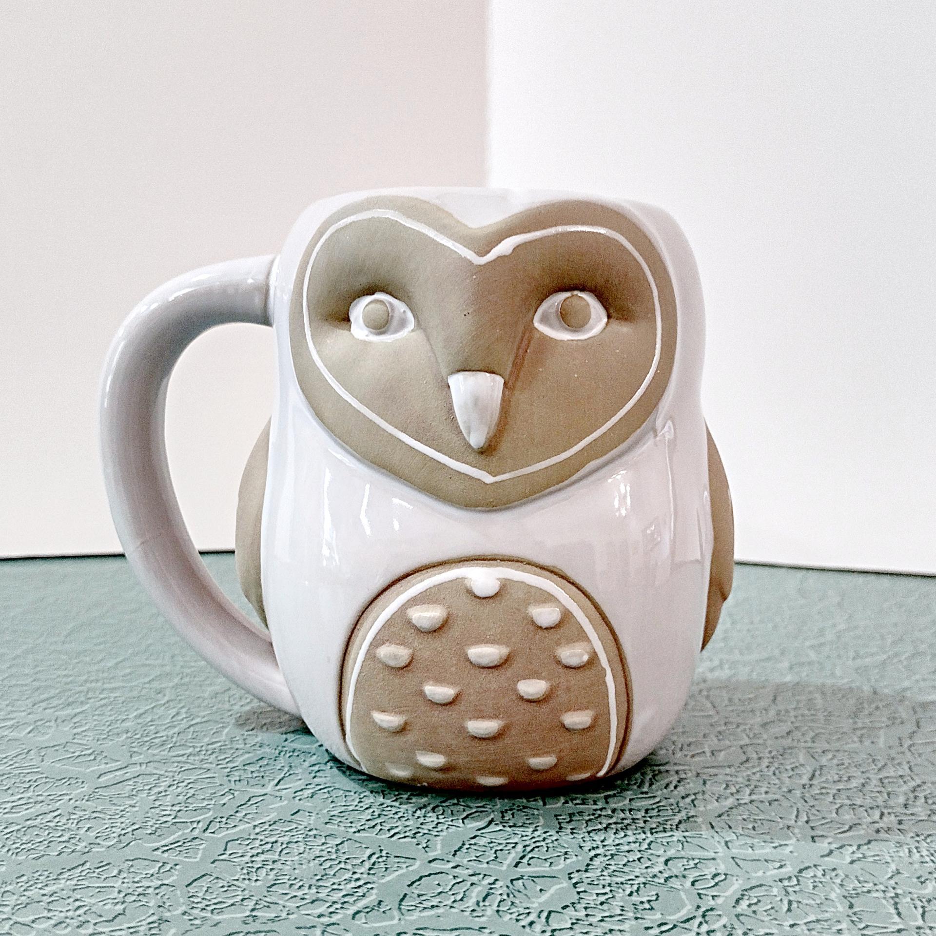 Vintage Cracker Barrel Stoneware Owl Mug, Ceramic Figurative Owl Coffee Tea Mug