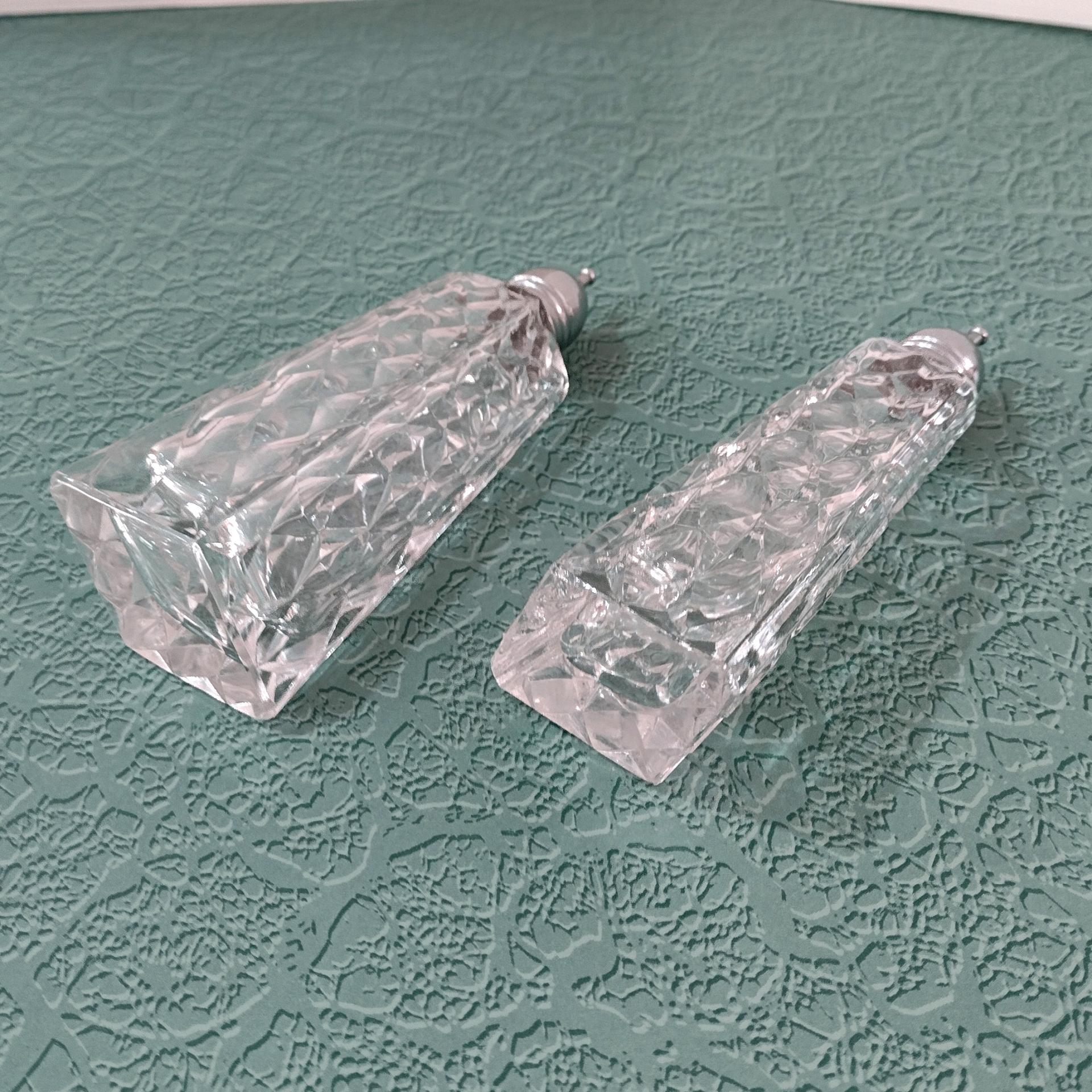 Vintage Cut Glass Diamond Shaped Salt and Pepper Shaker Set