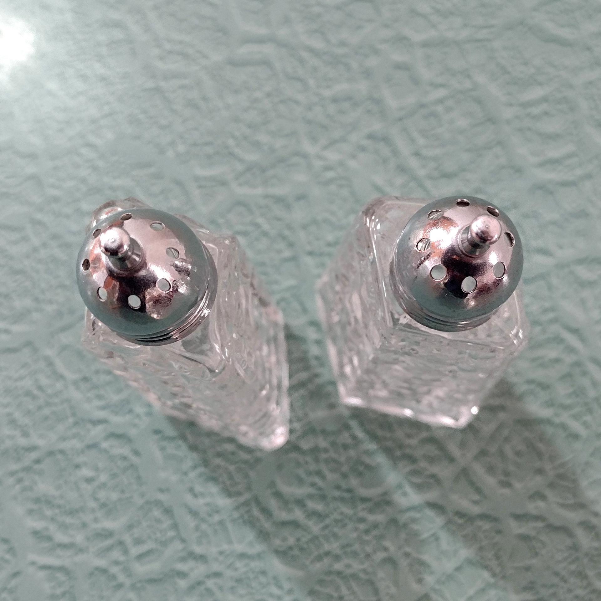 Vintage Cut Glass Diamond Shaped Salt and Pepper Shaker Set