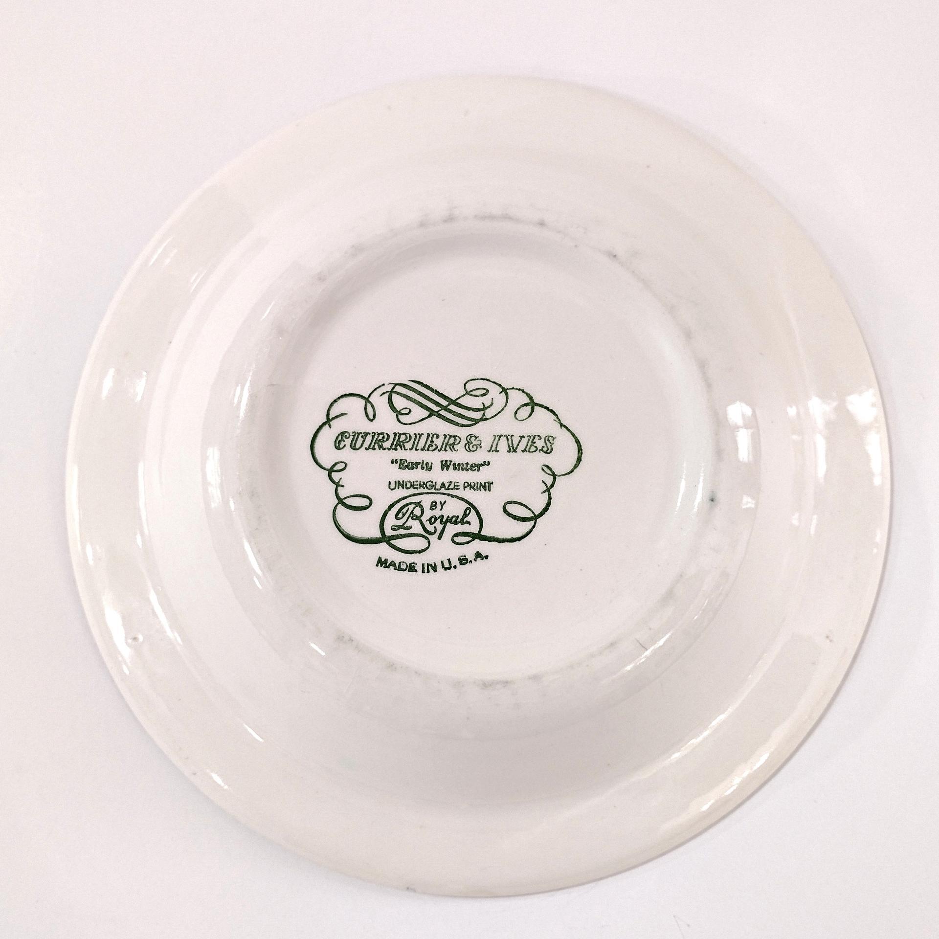 Vintage Royal Currier and Ives Early Winter Rimmed Soup Bowl,  Blue Transferware Serving Bowl, MCM Retro Americana China