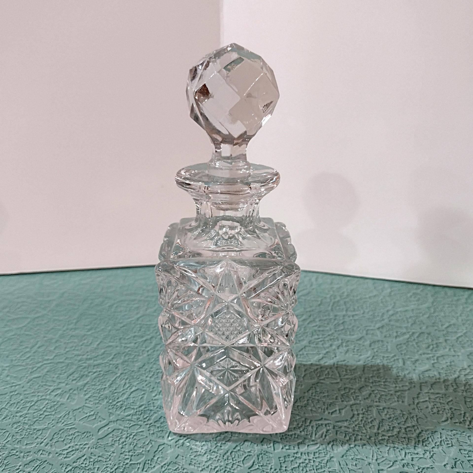 Vintage Cut Glass Clear Decanter with Stopper, Perfume Bottle, Bud Vase