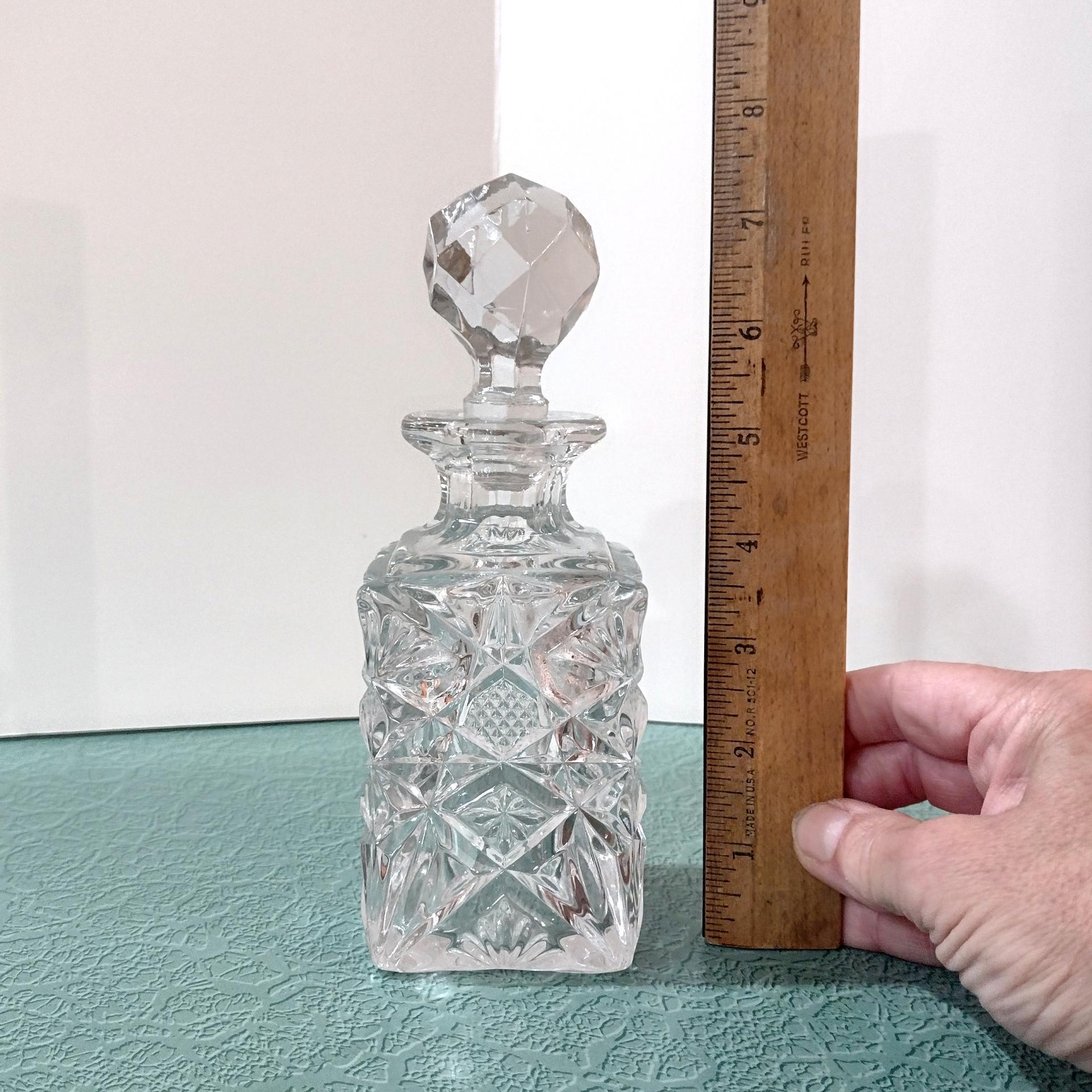 Vintage Cut Glass Clear Decanter with Stopper, Perfume Bottle, Bud Vase